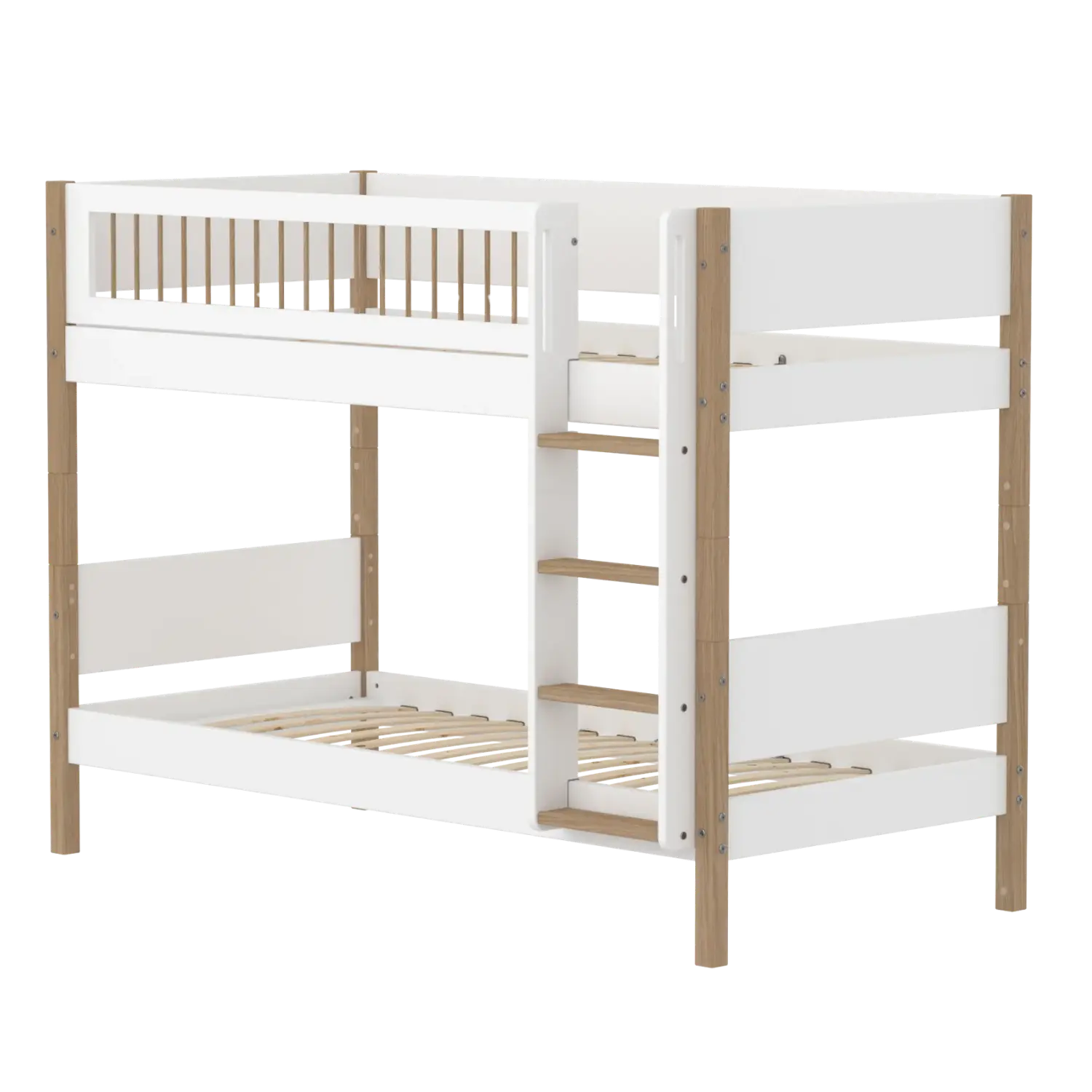 Lit superposé 154 cm avec échelle et barrière de sécurité, 90x200 cm, Blanc/Chêne