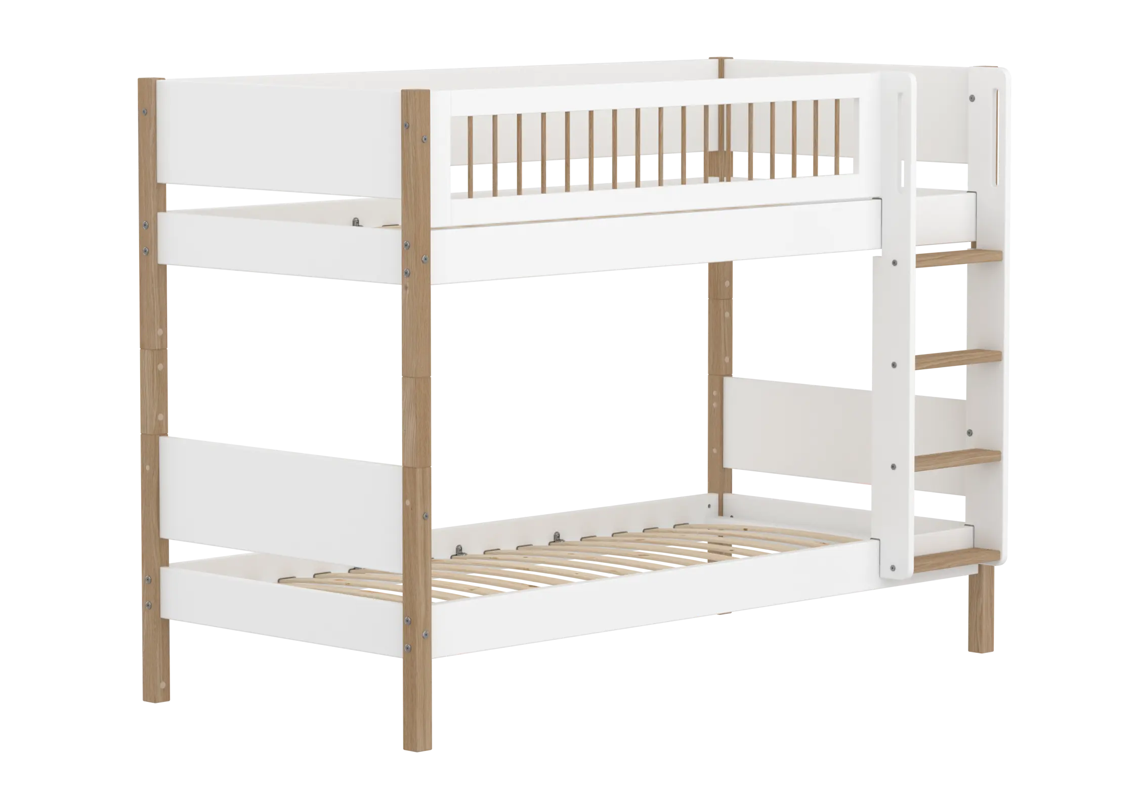 Lit superposé 154 cm avec échelle et barrière de sécurité, 90x200 cm, Blanc/Chêne