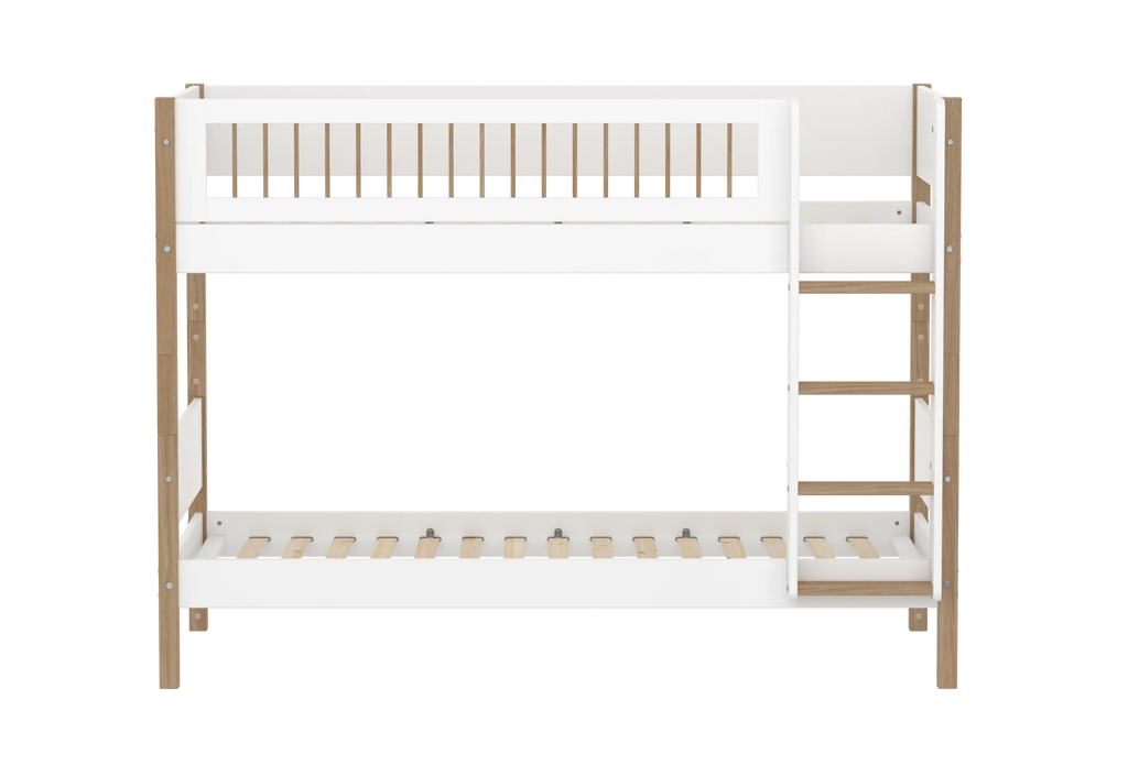 Lit superposé 154 cm avec échelle et barrière de sécurité, 90x200 cm, Blanc/Chêne