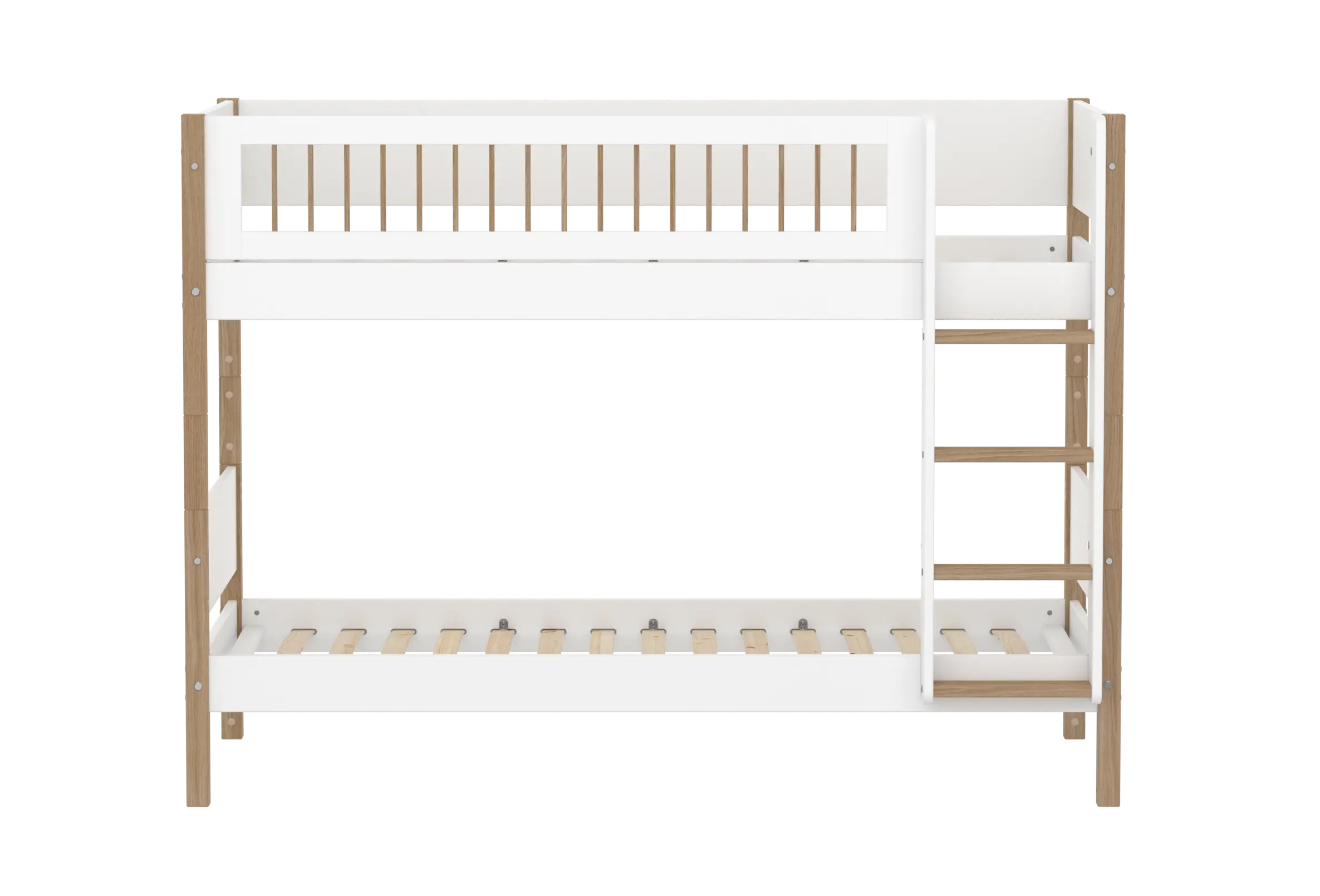 Lit superposé 154 cm avec échelle et barrière de sécurité, 90x200 cm, Blanc/Chêne