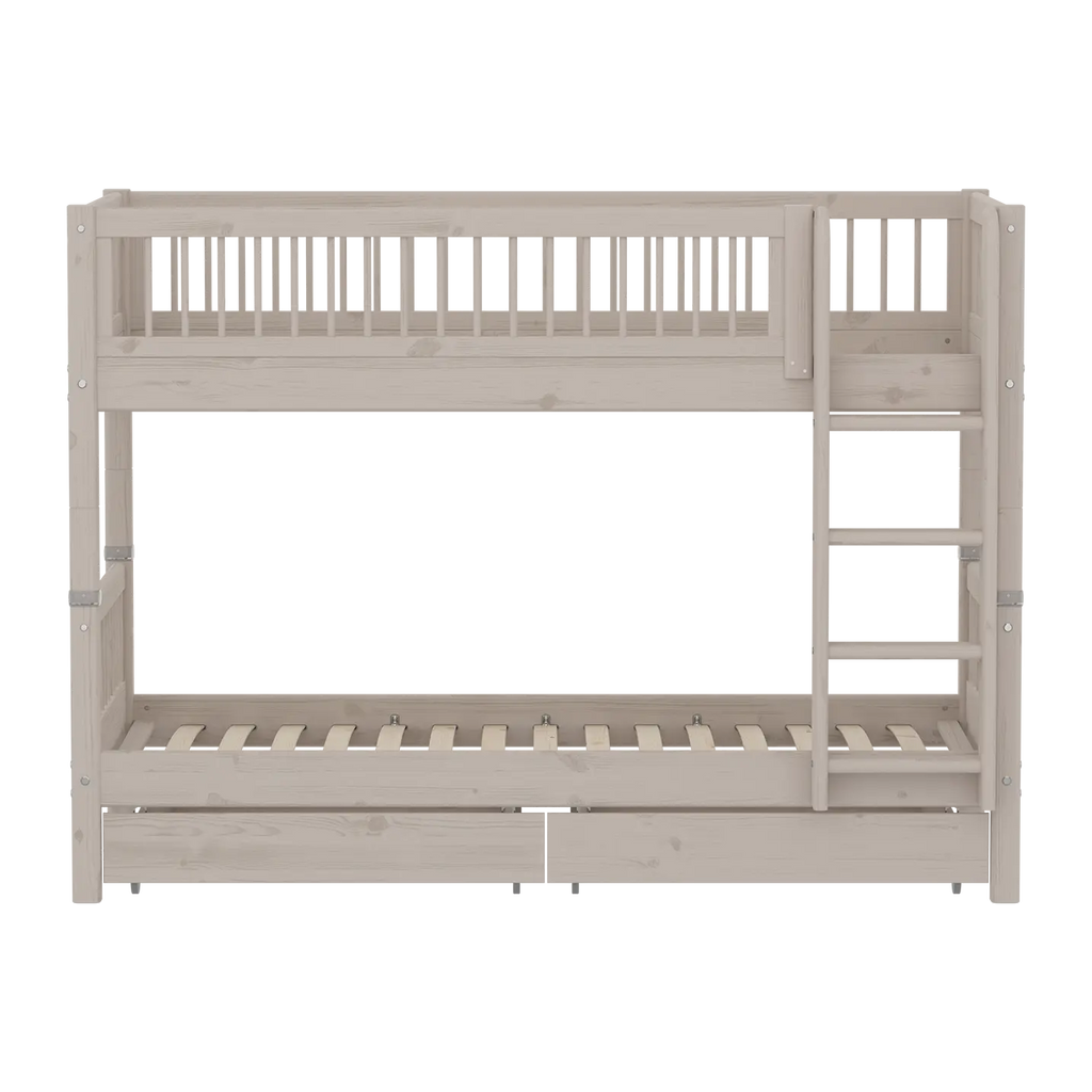 Lit superposé 154 cm avec rangement et barrière de sécurité, 90x200 cm, Gris