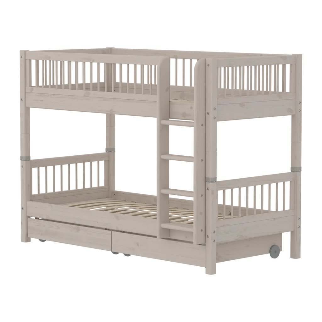 Lit superposé 154 cm avec rangement et barrière de sécurité, 90x200 cm, Gris