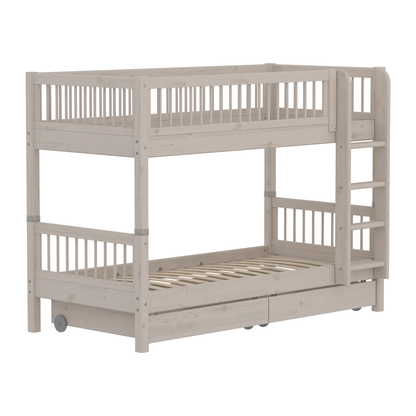 Lit superposé 154 cm avec rangement et barrière de sécurité, 90x200 cm, Gris