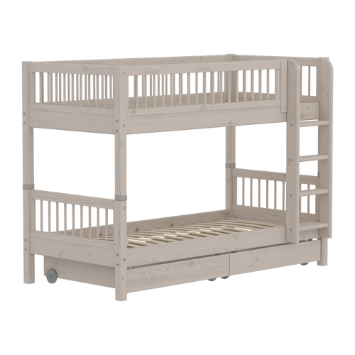 Lit superposé 154 cm avec rangement et barrière de sécurité, 90x200 cm, Gris
