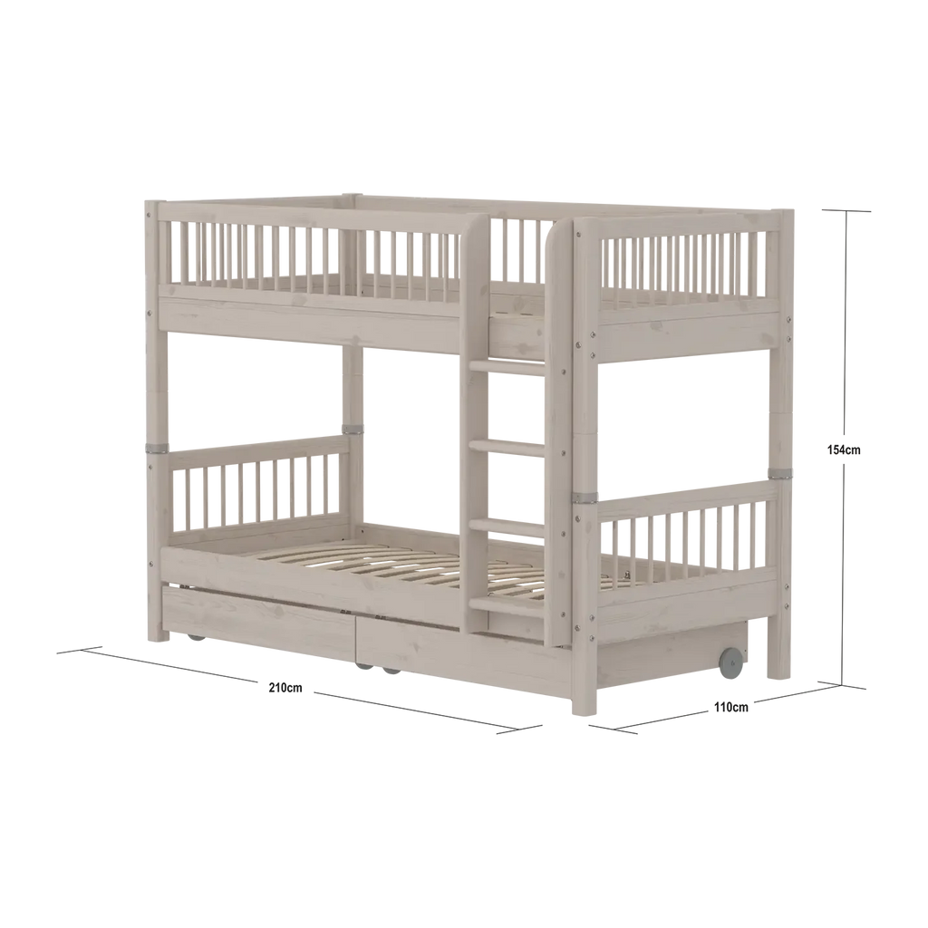 Lit superposé 154 cm avec rangement et barrière de sécurité, 90x200 cm, Gris