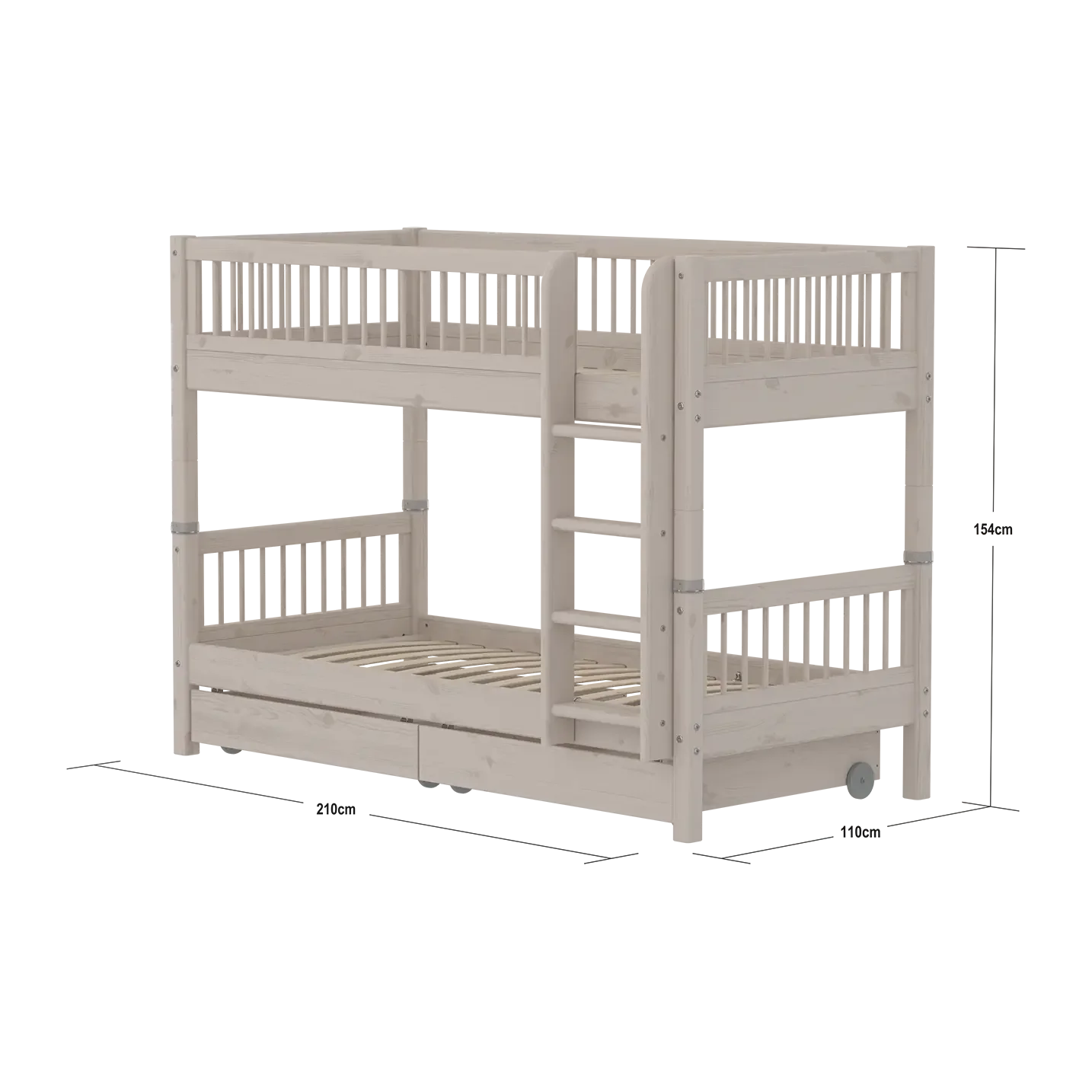 Lit superposé 154 cm avec rangement et barrière de sécurité, 90x200 cm, Gris