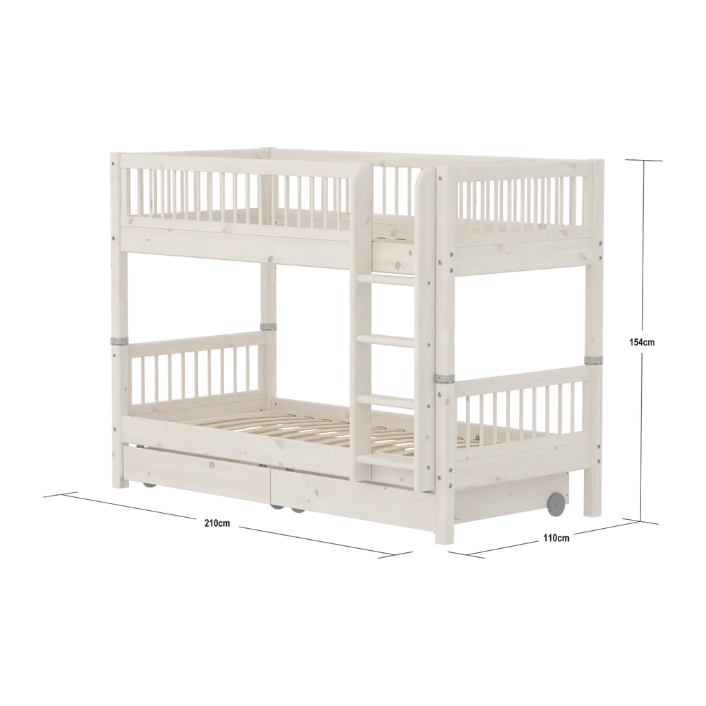 Lit superposé 154 cm avec rangements et barrière de sécurité, 90x200 cm, Blanc