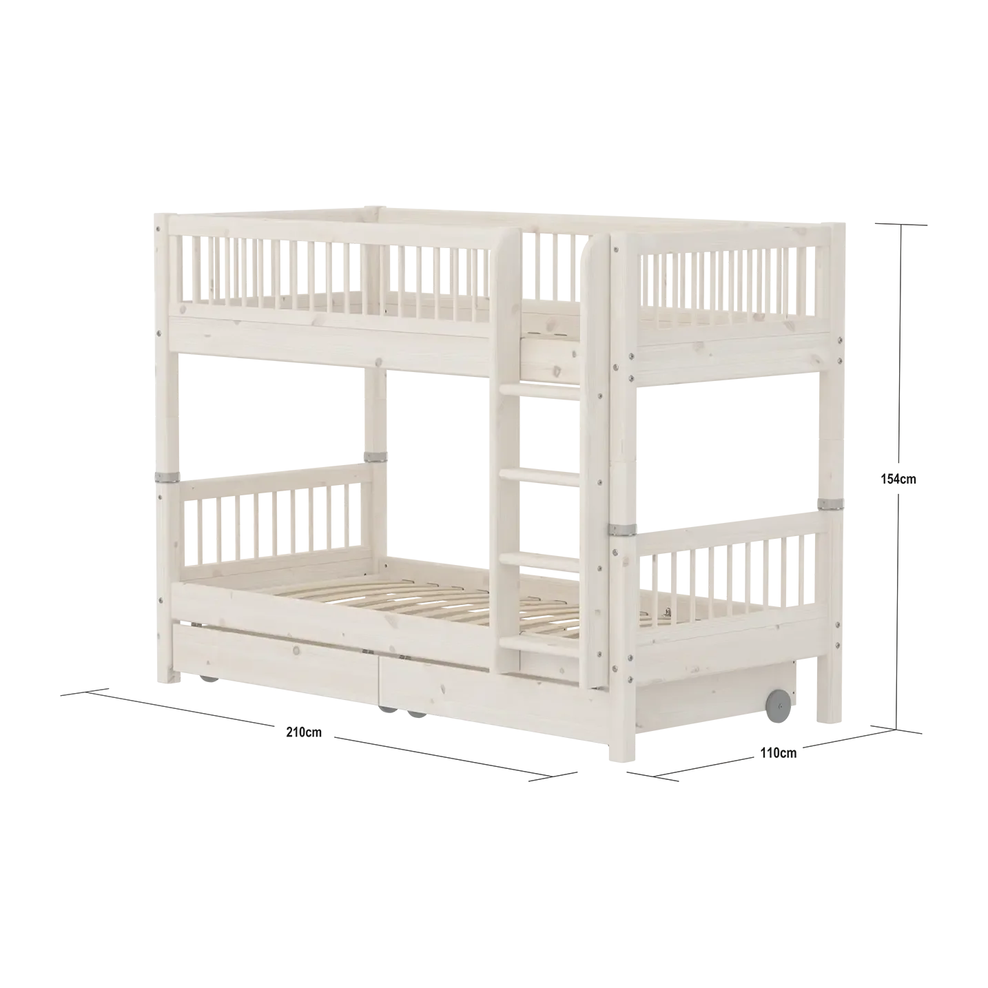Lit superposé 154 cm avec rangements et barrière de sécurité, 90x200 cm, Blanc