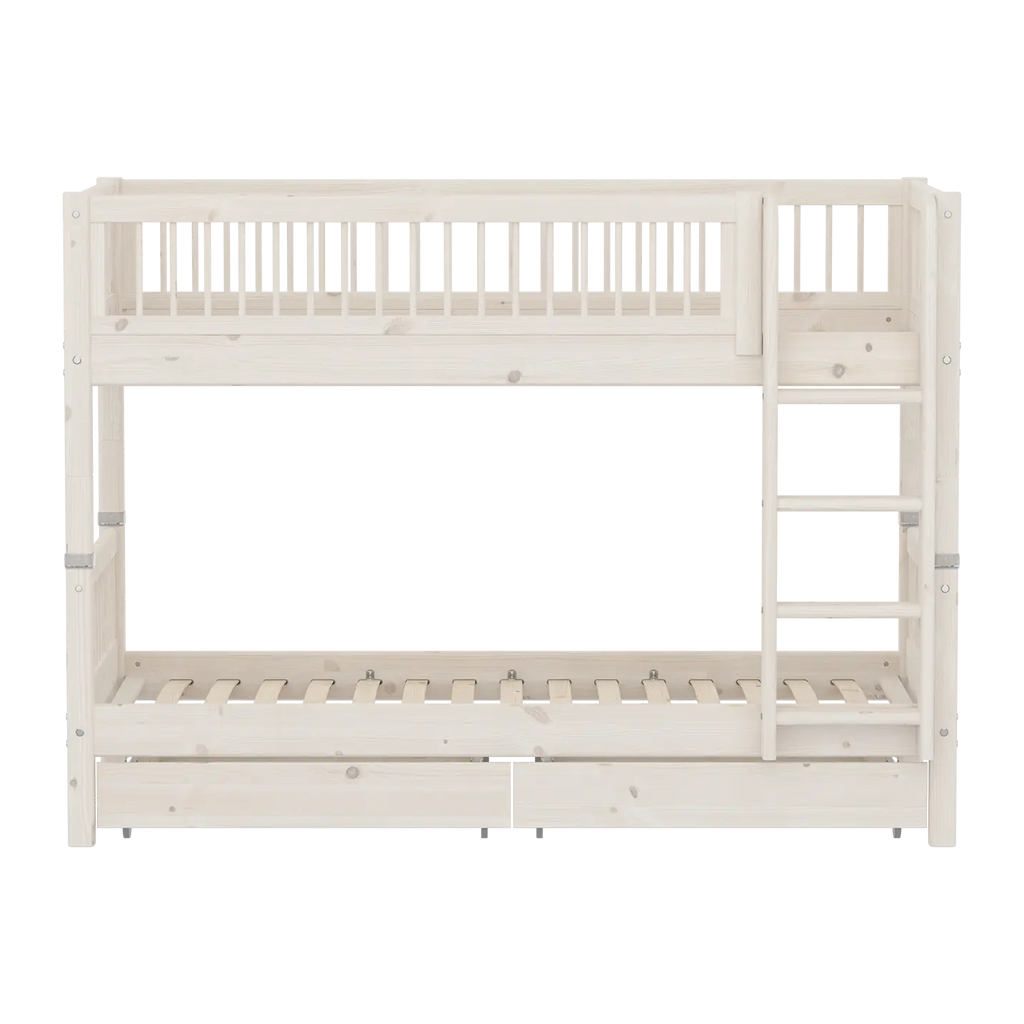 Lit superposé 154 cm avec rangements et barrière de sécurité, 90x200 cm, Blanc