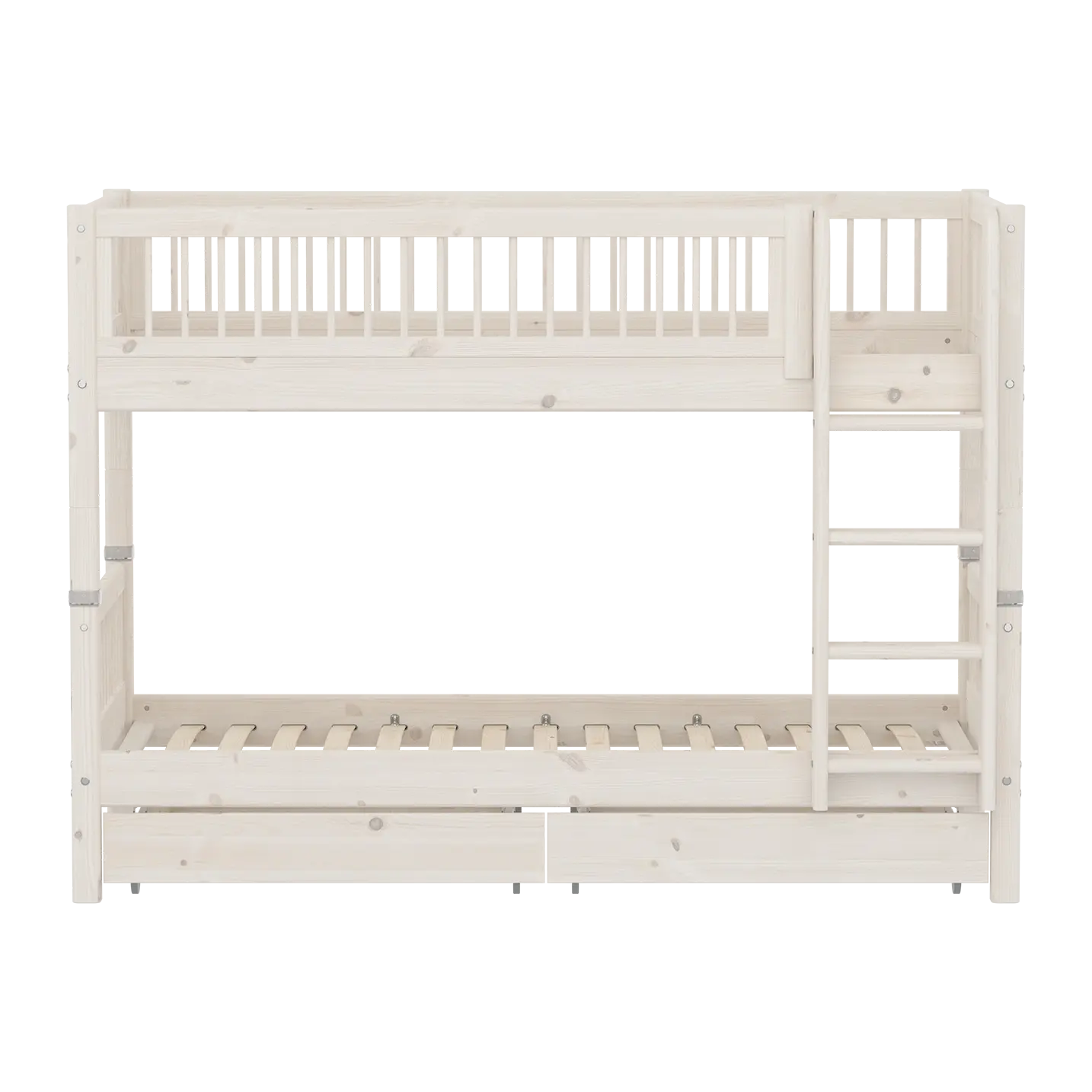 Lit superposé 154 cm avec rangements et barrière de sécurité, 90x200 cm, Blanc