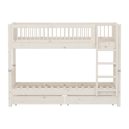 Lit superposé 154 cm avec rangements et barrière de sécurité, 90x200 cm, Blanc