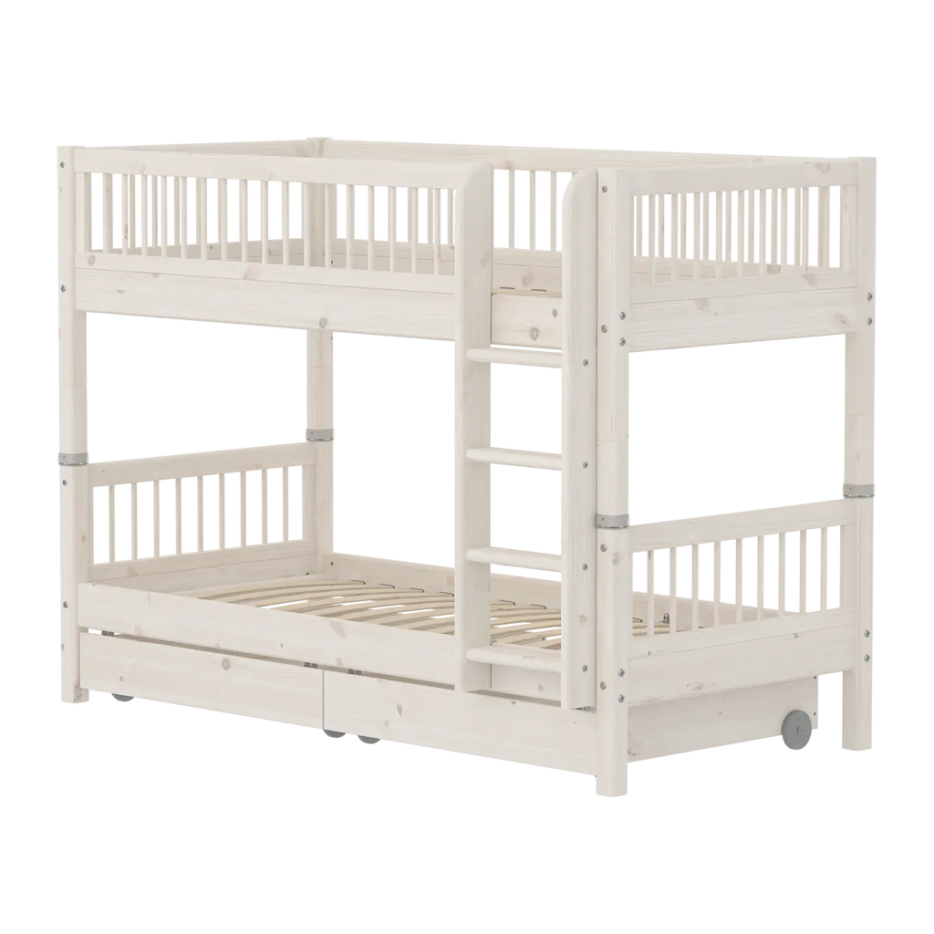 Lit superposé 154 cm avec rangements et barrière de sécurité, 90x200 cm, Blanc