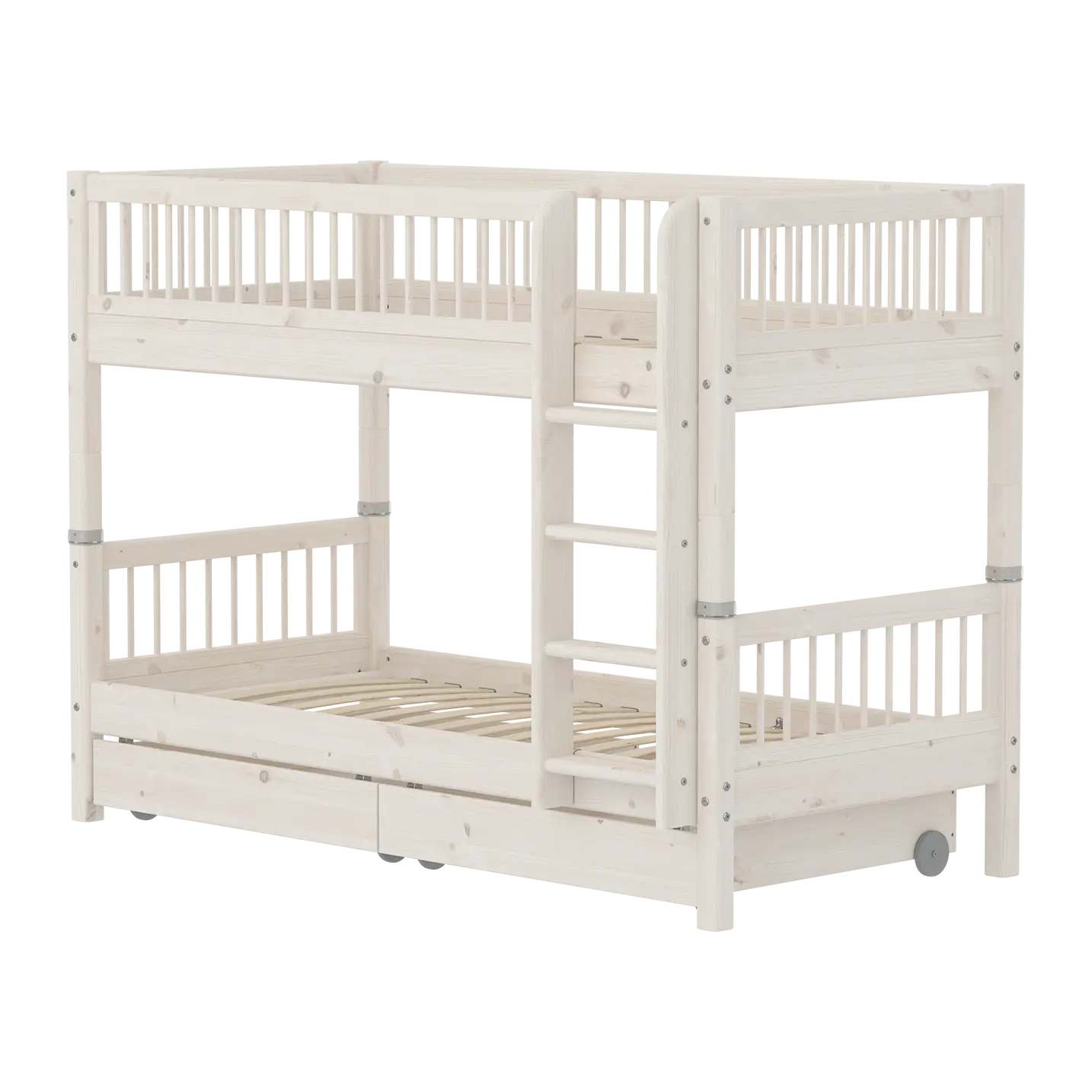 Lit superposé 154 cm avec rangements et barrière de sécurité, 90x200 cm, Blanc