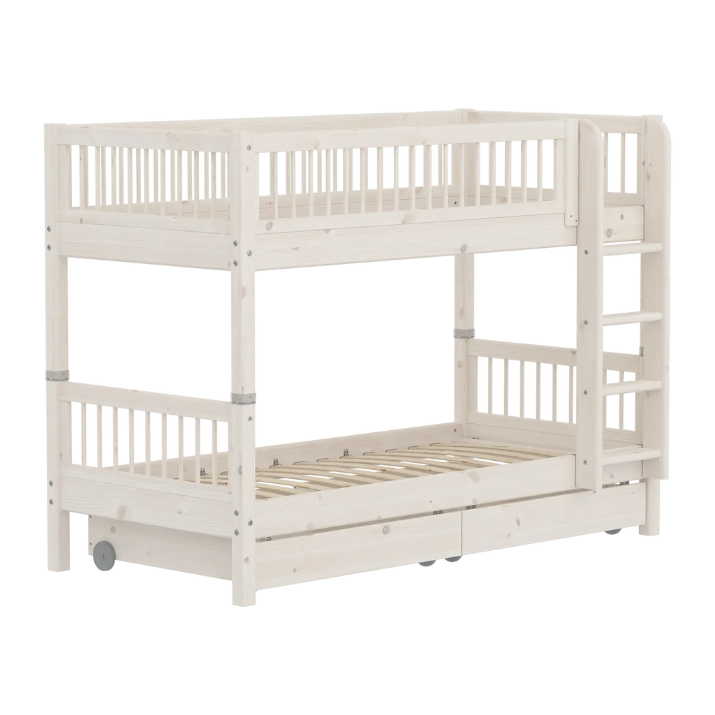 Lit superposé 154 cm avec rangements et barrière de sécurité, 90x200 cm, Blanc