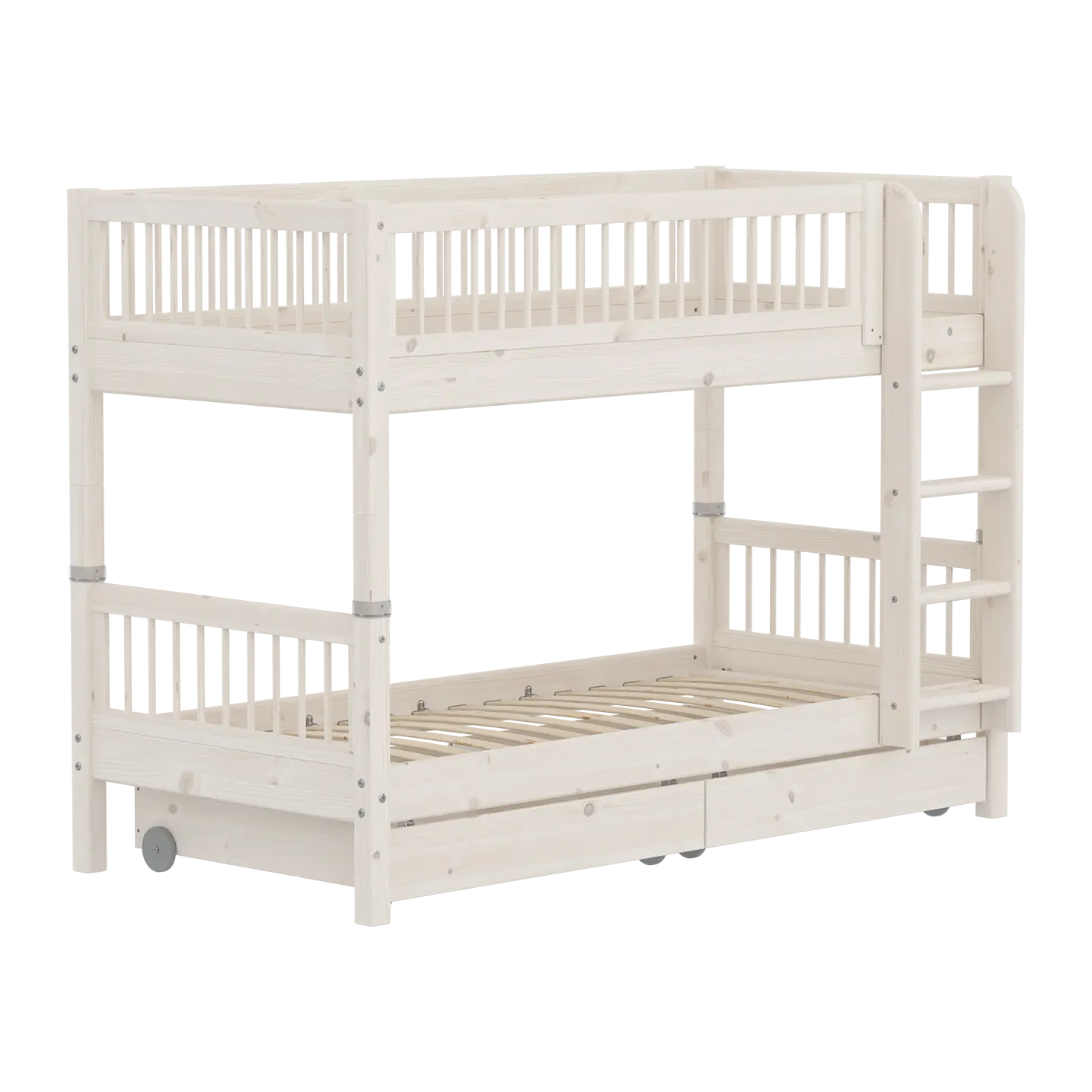 Lit superposé 154 cm avec rangements et barrière de sécurité, 90x200 cm, Blanc