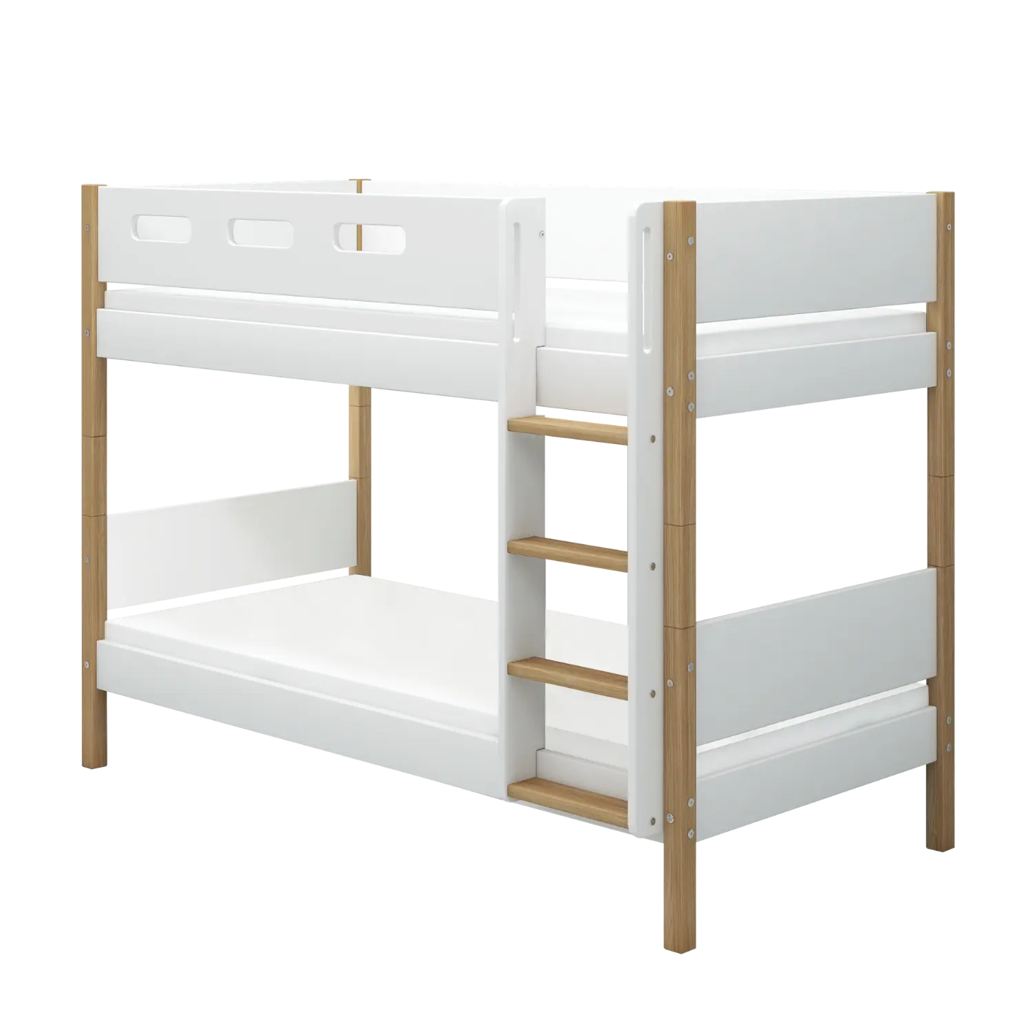 Lit Superposé 154 cm avec Échelle Droite et Barrière de Sécurité, 90x200 cm, Blanc/Chêne