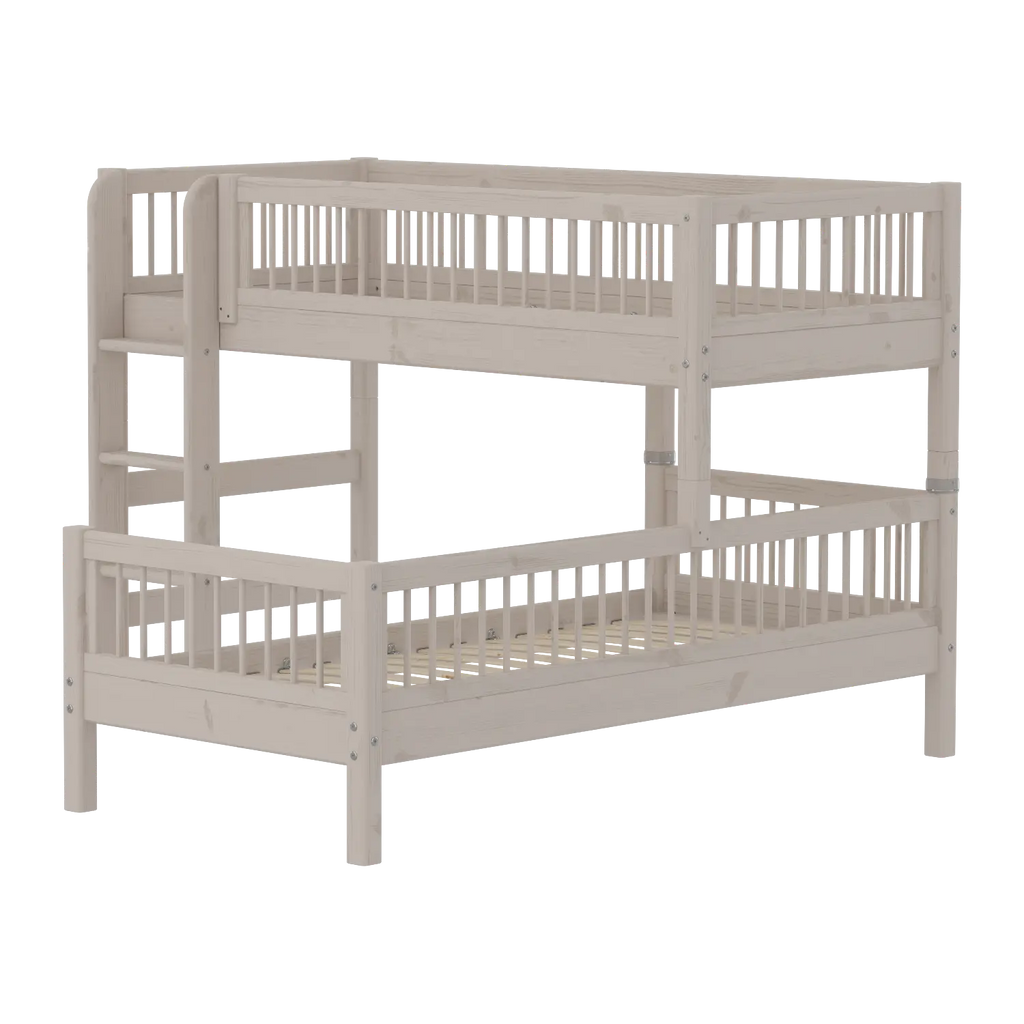 Lit superposé 143 cm avec échelle et barrière de sécurité, 90x200 cm, Gris