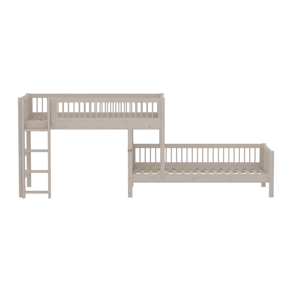 Lit superposé 143 cm avec échelle et barrière de sécurité, 90x200 cm, Gris