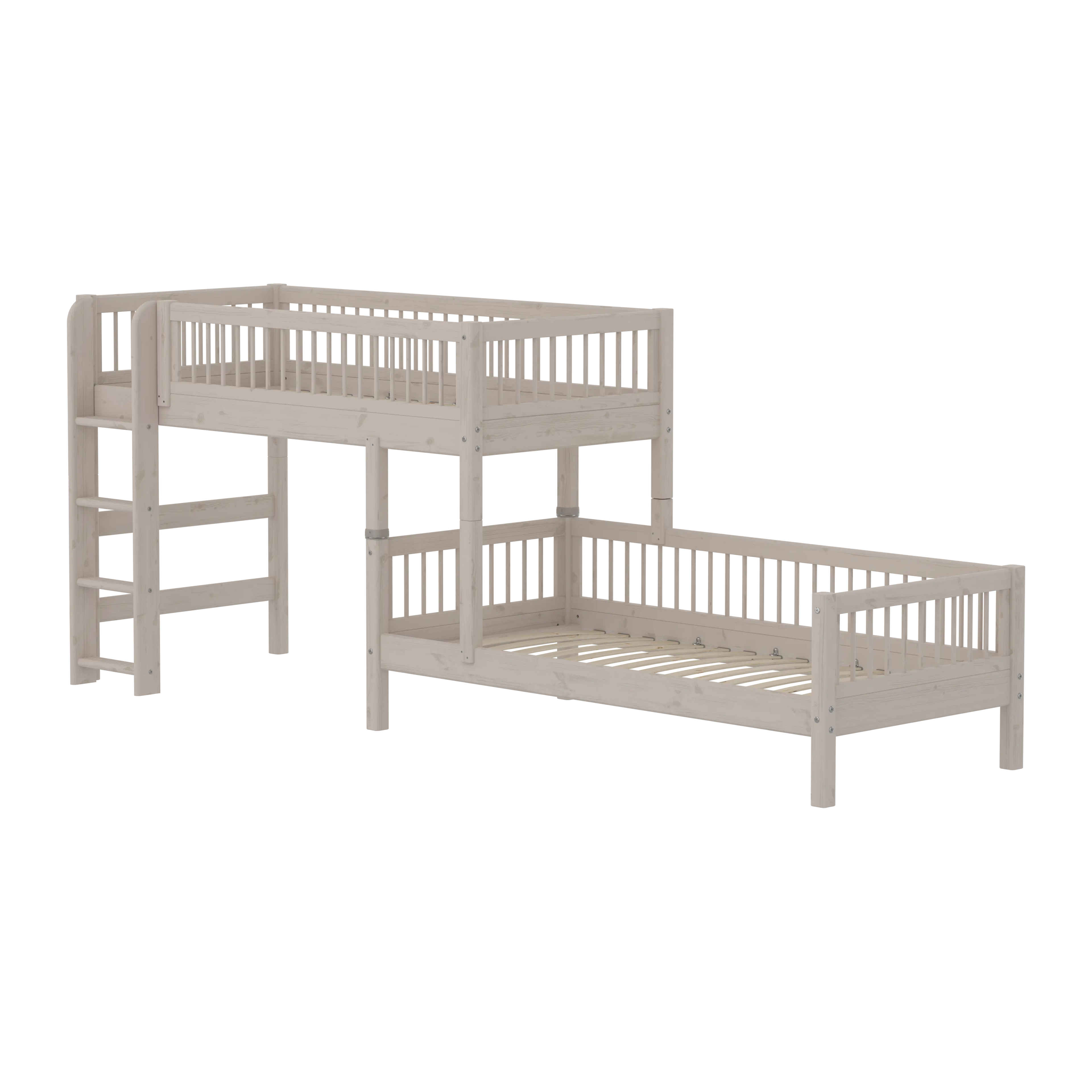 Lit superposé 143 cm avec échelle et barrière de sécurité, 90x200 cm, Gris