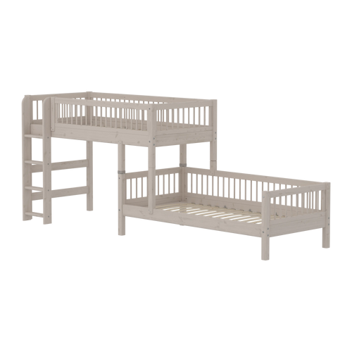 Lit superposé 143 cm avec échelle et barrière de sécurité, 90x200 cm, Gris