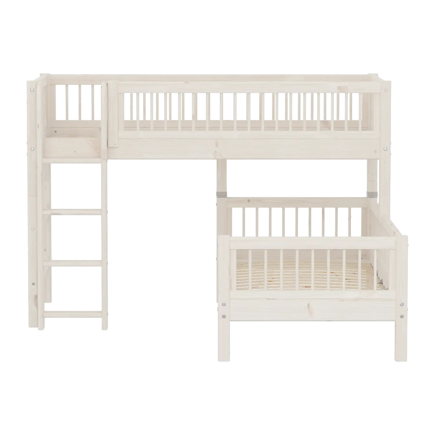 Lit superposé 143 cm avec échelle et barrière de sécurité, 90x200 cm, Blanc