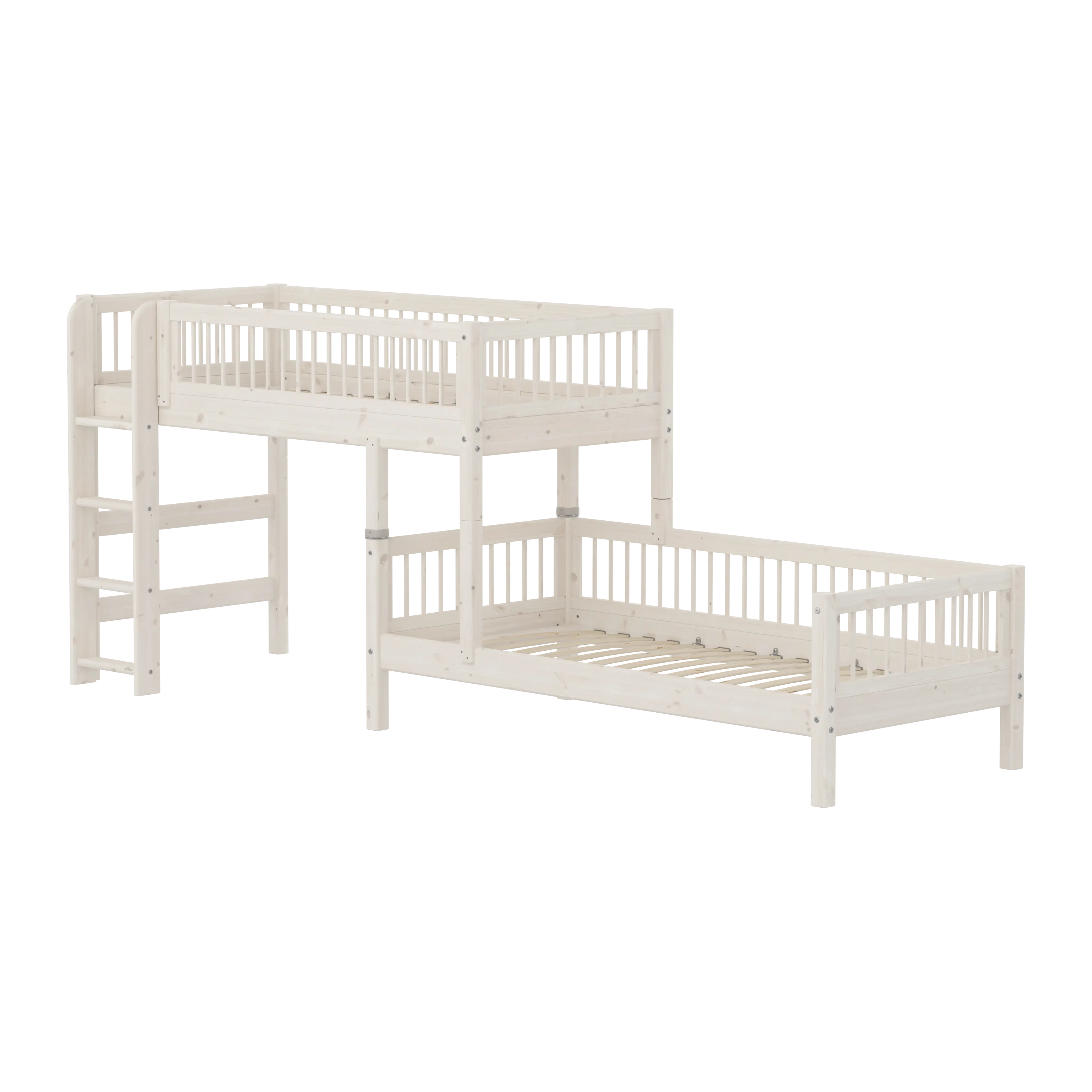 Lit superposé 143 cm avec échelle et barrière de sécurité, 90x200 cm, Blanc