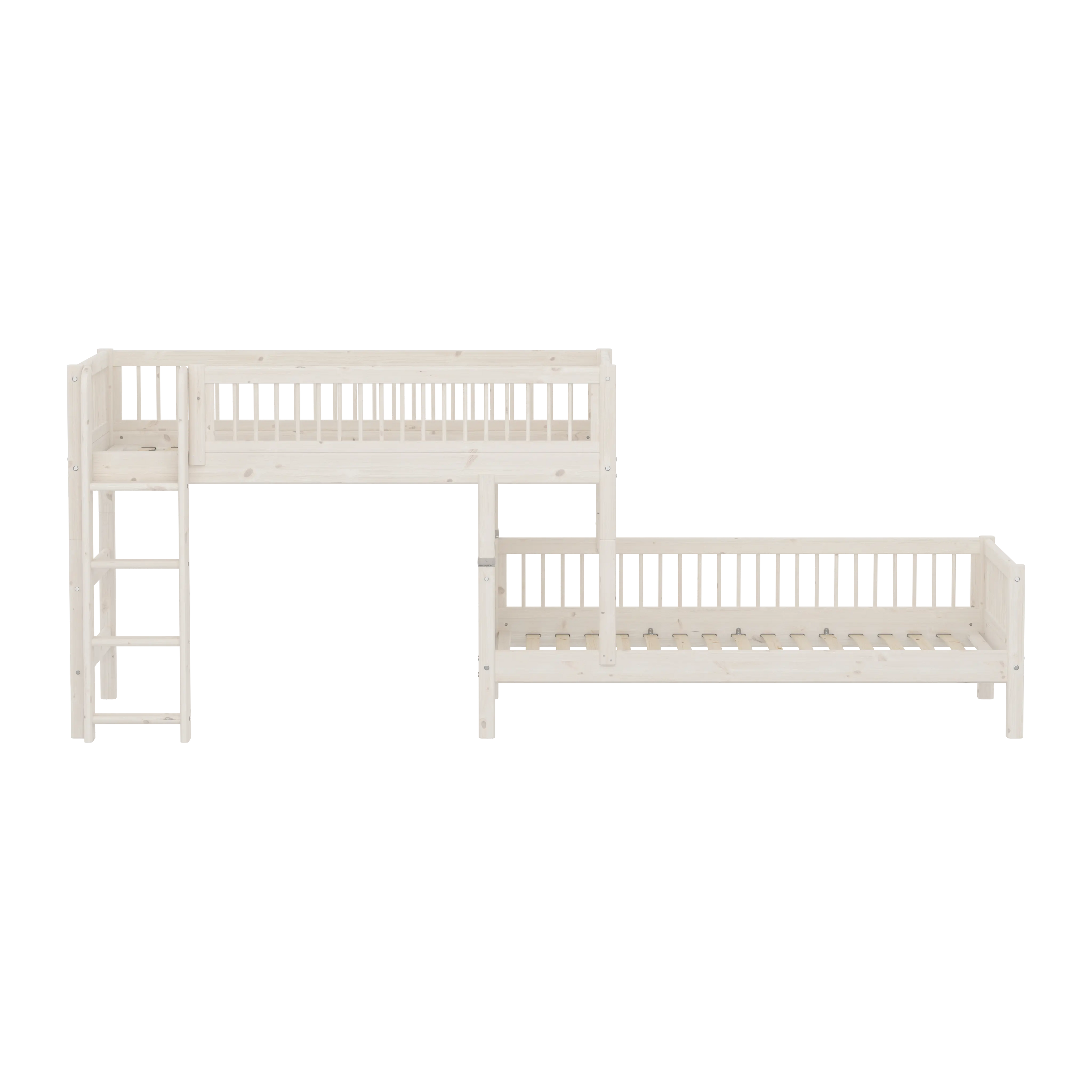Lit superposé 143 cm avec échelle et barrière de sécurité, 90x200 cm, Blanc