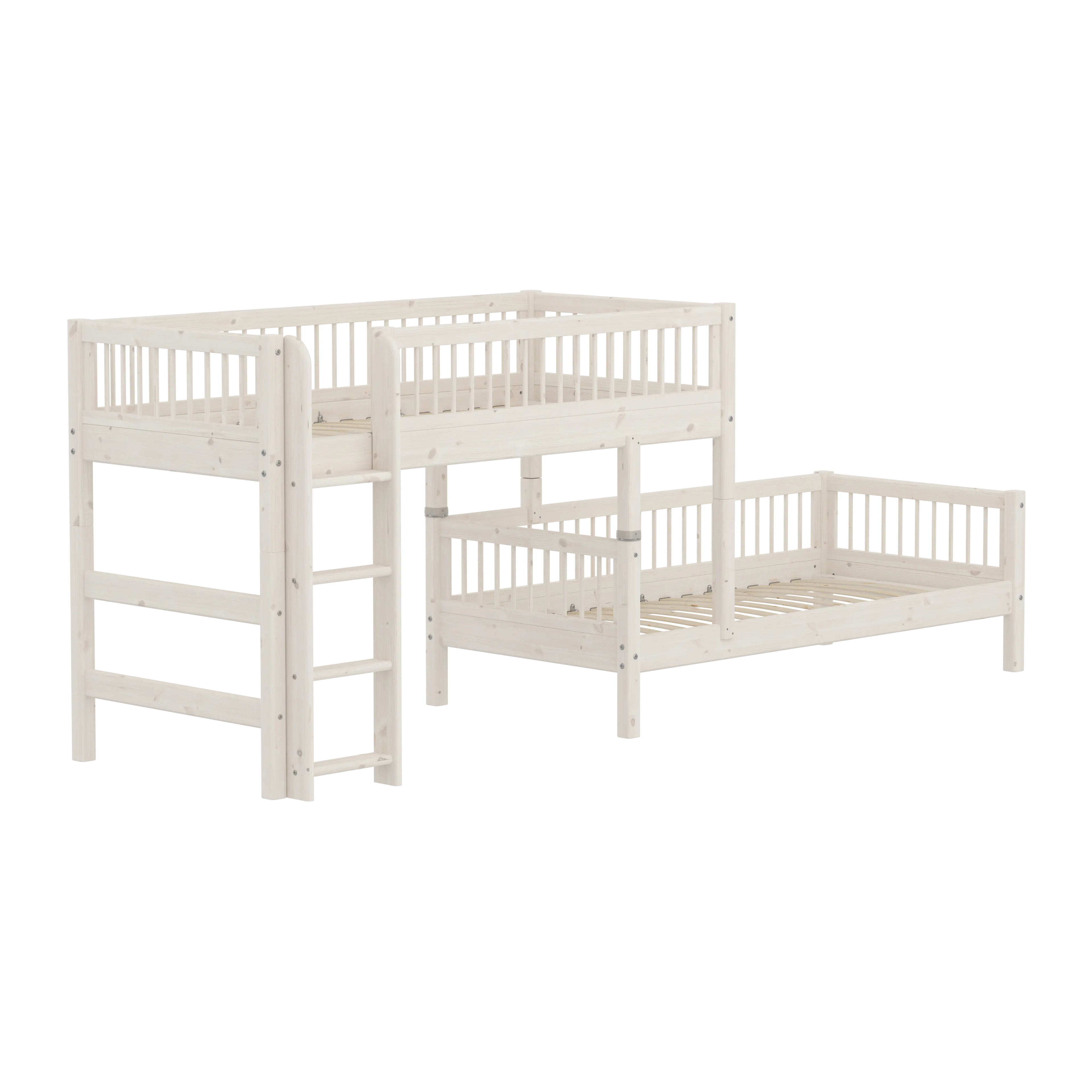 Lit superposé 143 cm avec échelle et barrière de sécurité, 90x200 cm, Blanc
