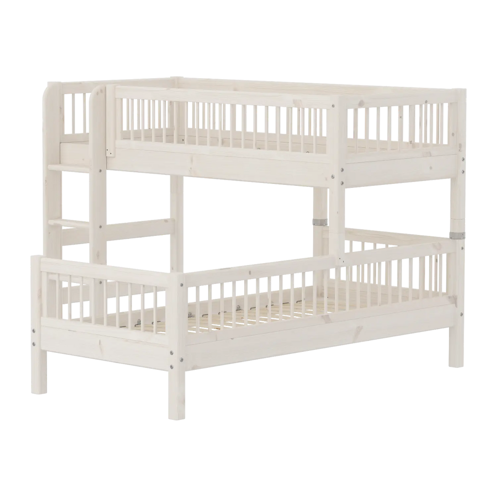 Lit superposé 143 cm avec échelle et barrière de sécurité, 90x200 cm, Blanc