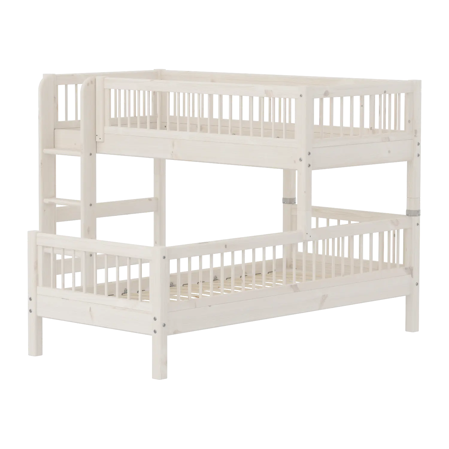 Lit superposé 143 cm avec échelle et barrière de sécurité, 90x200 cm, Blanc