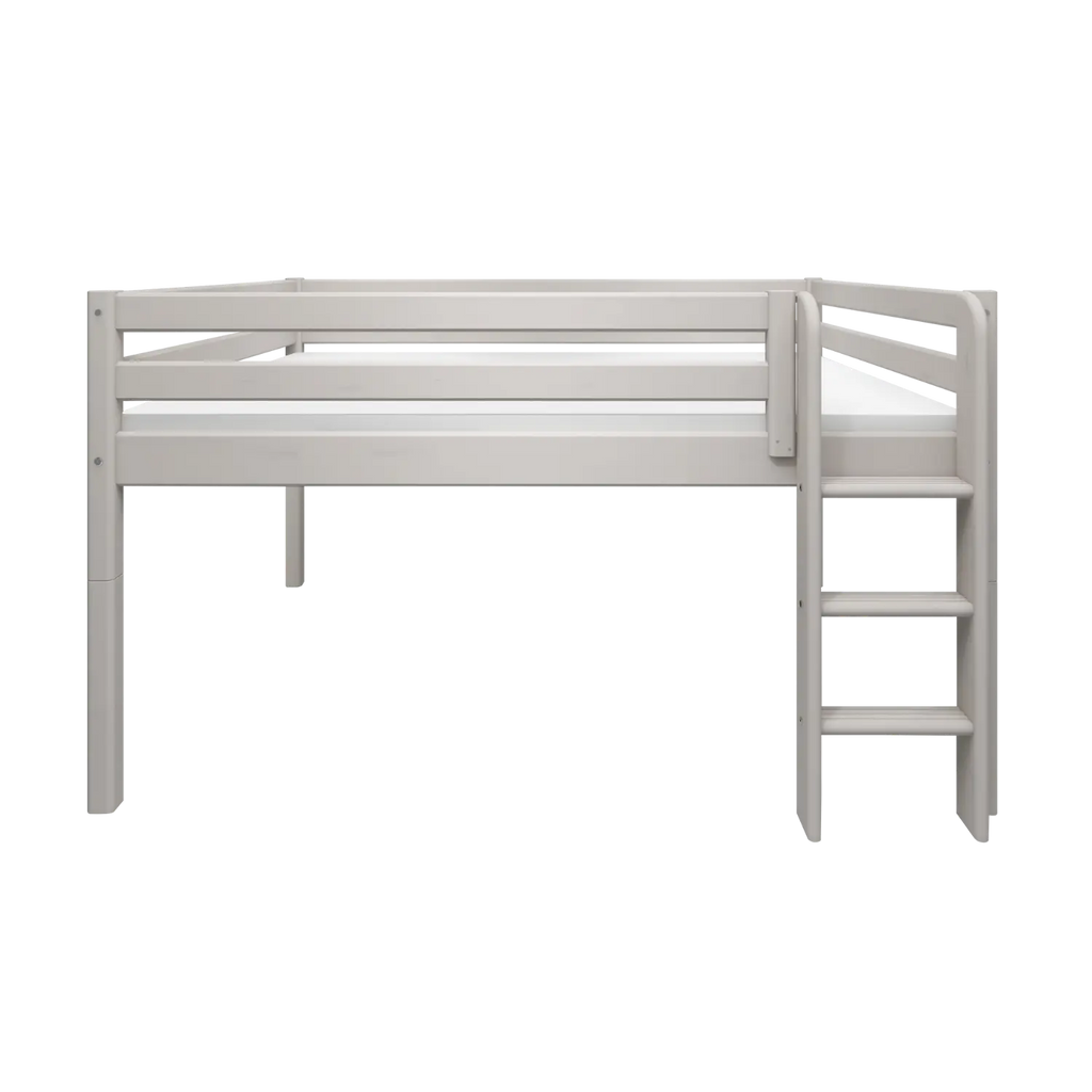 Lit surélevé 120 cm avec échelle et barrière de sécurité, 140x200 cm, gris