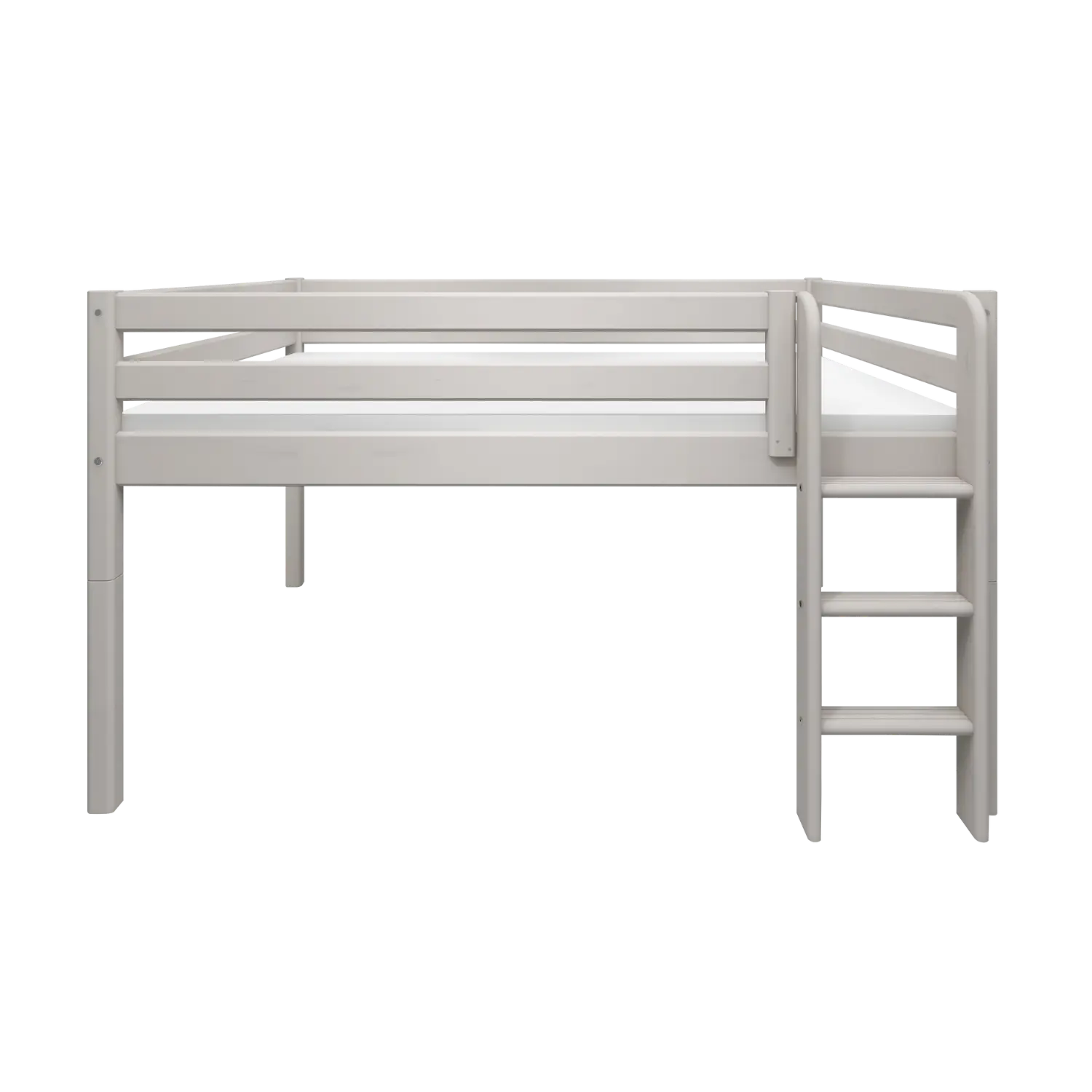 Lit surélevé 120 cm avec échelle et barrière de sécurité, 140x200 cm, gris