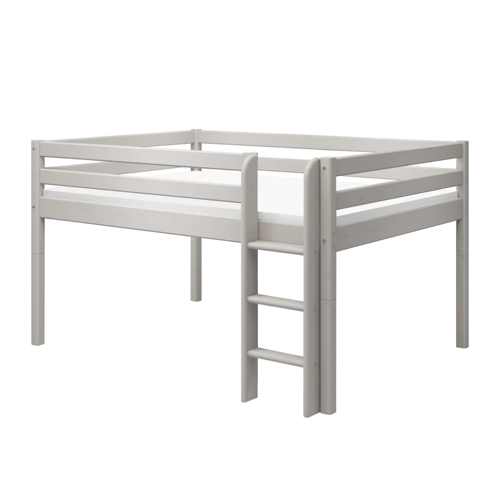 Lit surélevé 120 cm avec échelle et barrière de sécurité, 140x200 cm, gris