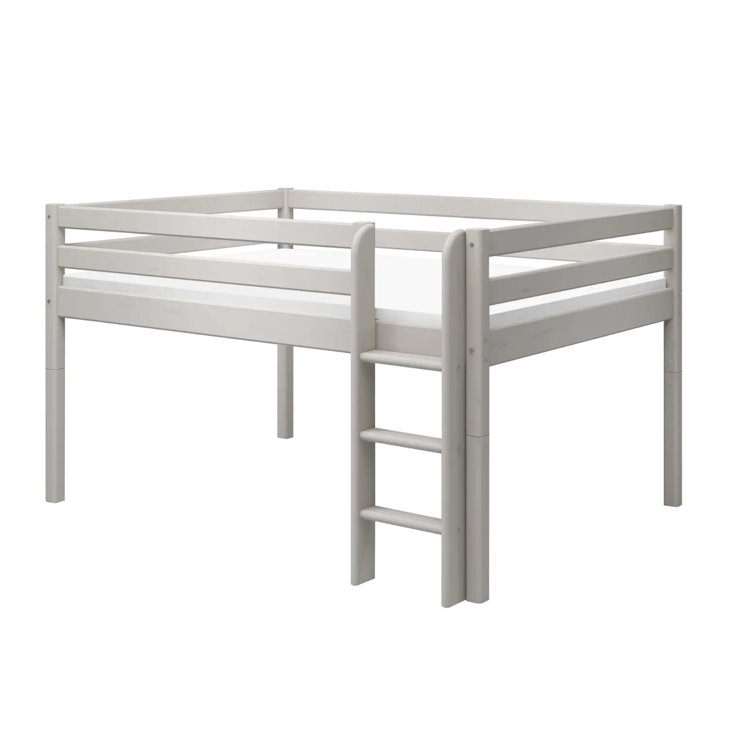 Lit surélevé 120 cm avec échelle et barrière de sécurité, 140x200 cm, gris