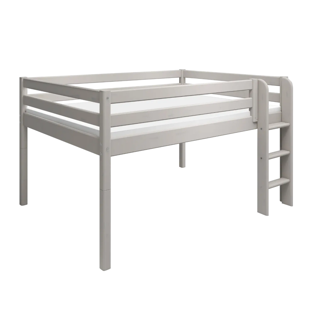 Lit surélevé 120 cm avec échelle et barrière de sécurité, 140x200 cm, gris