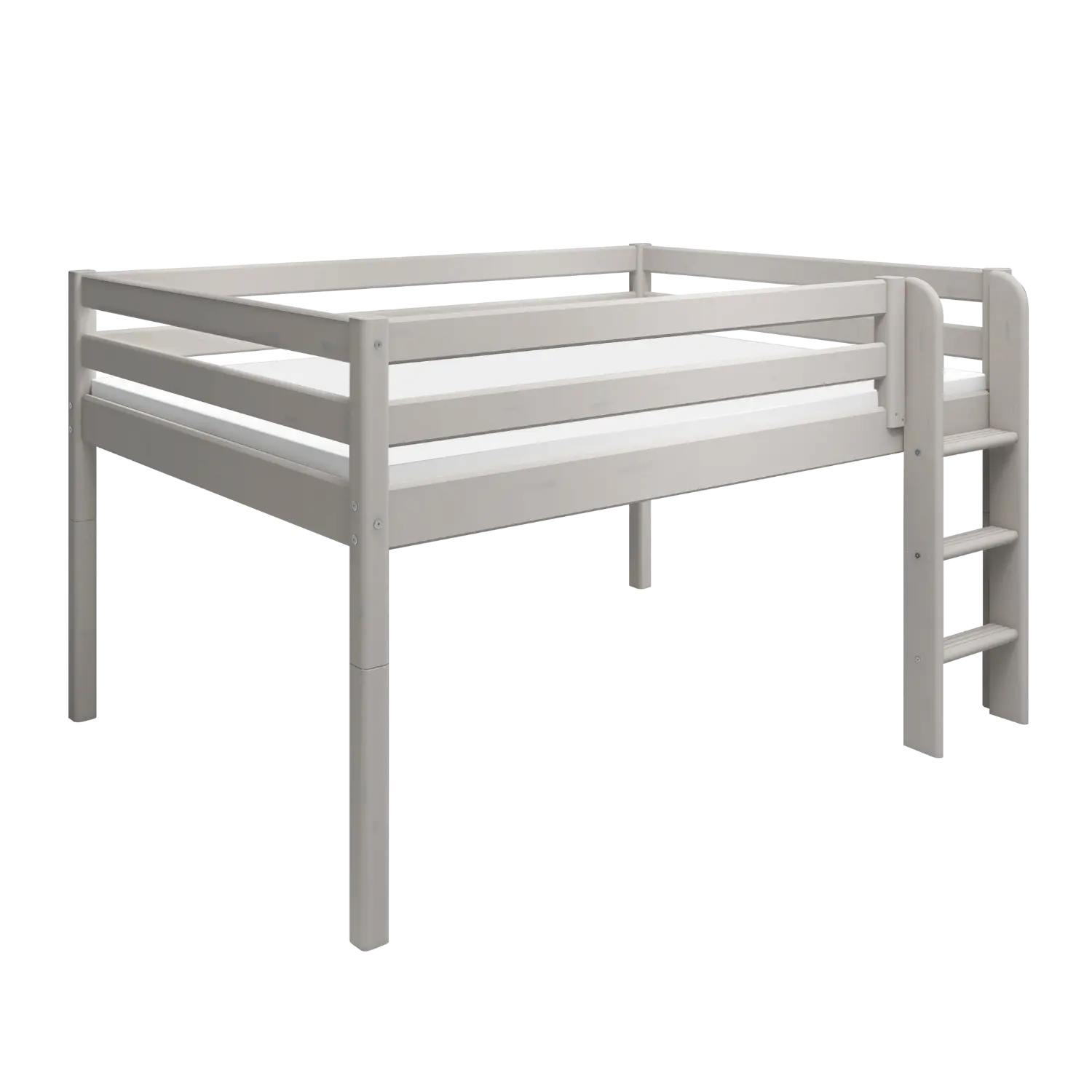 Lit surélevé 120 cm avec échelle et barrière de sécurité, 140x200 cm, gris