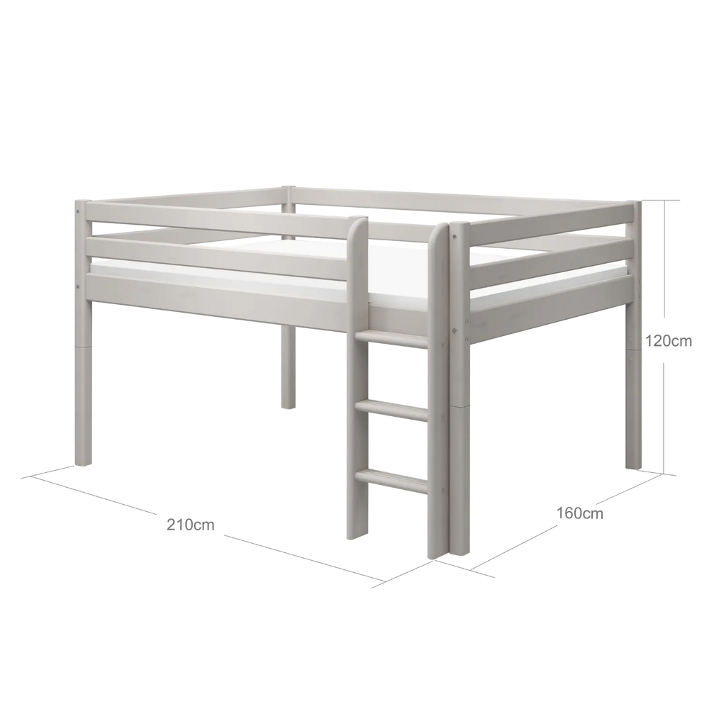 Lit surélevé 120 cm avec échelle et barrière de sécurité, 140x200 cm, gris