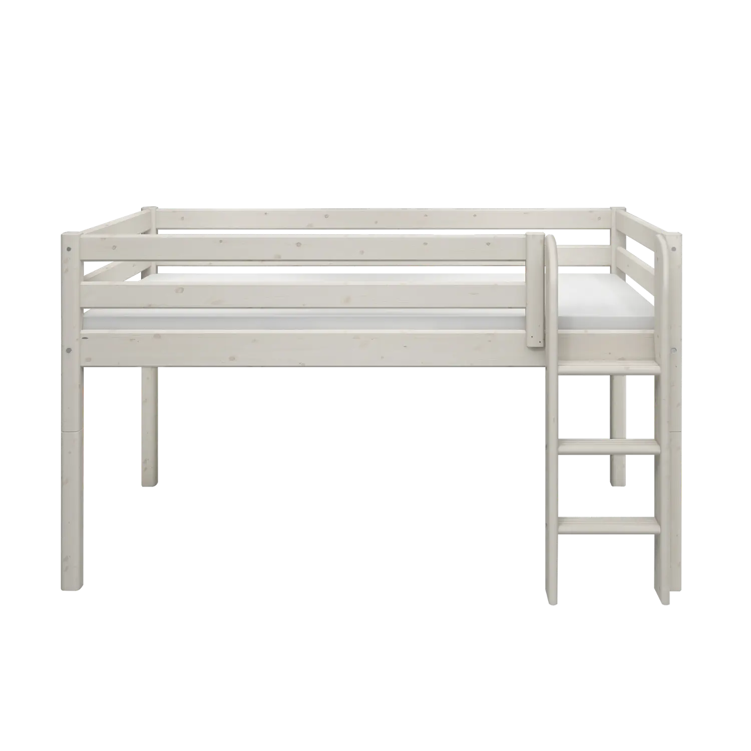 Lit surélevé 120 cm avec échelle et barrière de sécurité, 90x200 cm, Gris