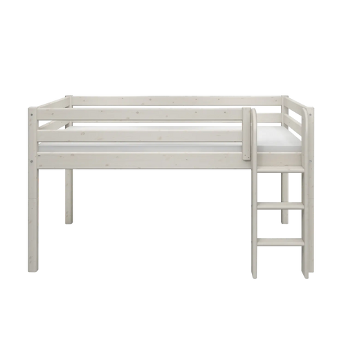 Lit surélevé 120 cm avec échelle et barrière de sécurité, 90x200 cm, Gris