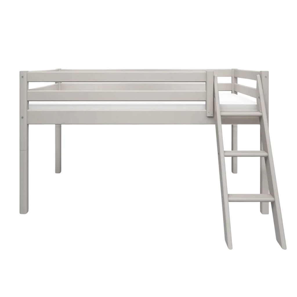 Lit surélevé 120 cm avec échelle et barrière de sécurité, 90x200 cm, Gris