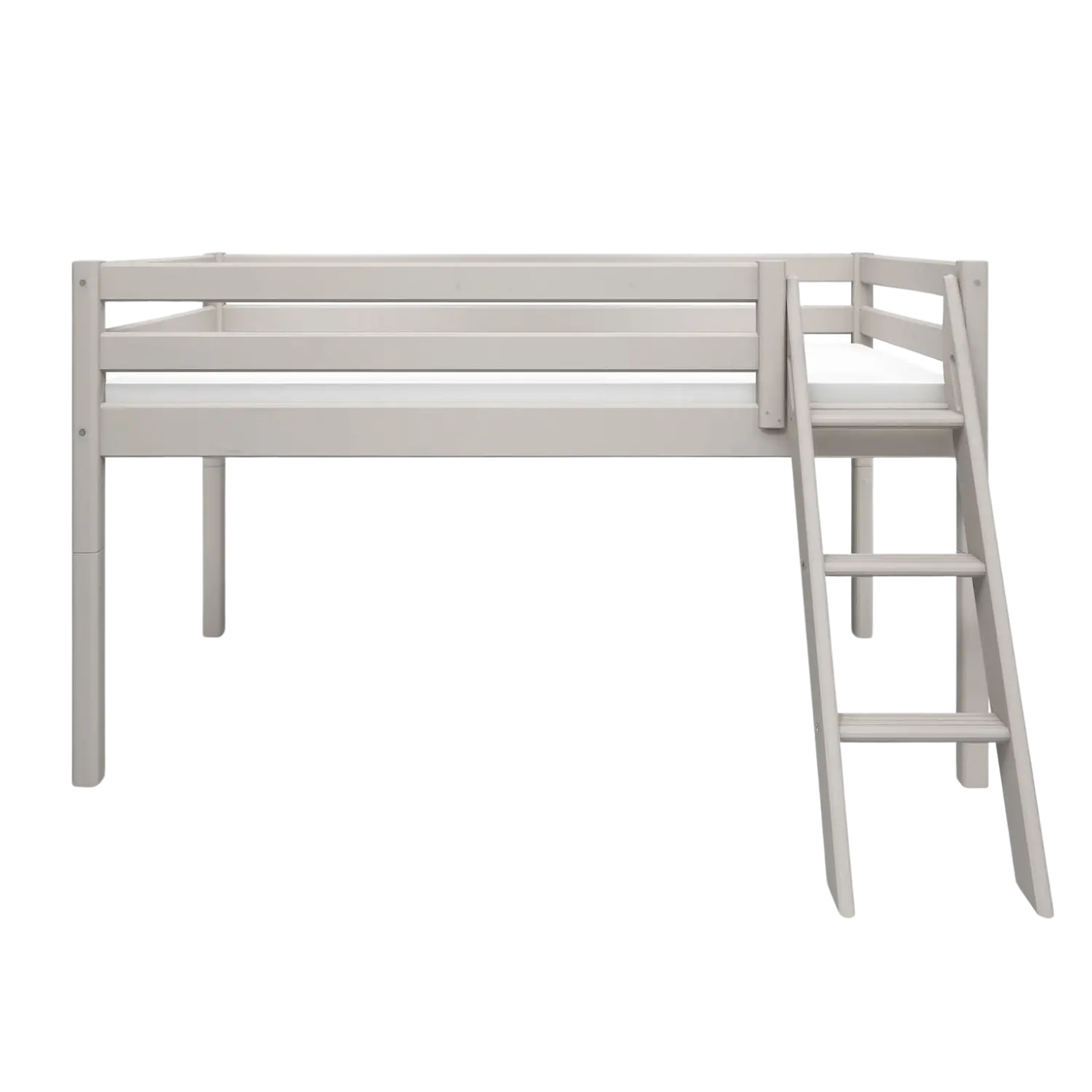 Lit surélevé 120 cm avec échelle et barrière de sécurité, 90x200 cm, Gris