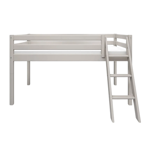 Lit surélevé 120 cm avec échelle et barrière de sécurité, 90x200 cm, Gris