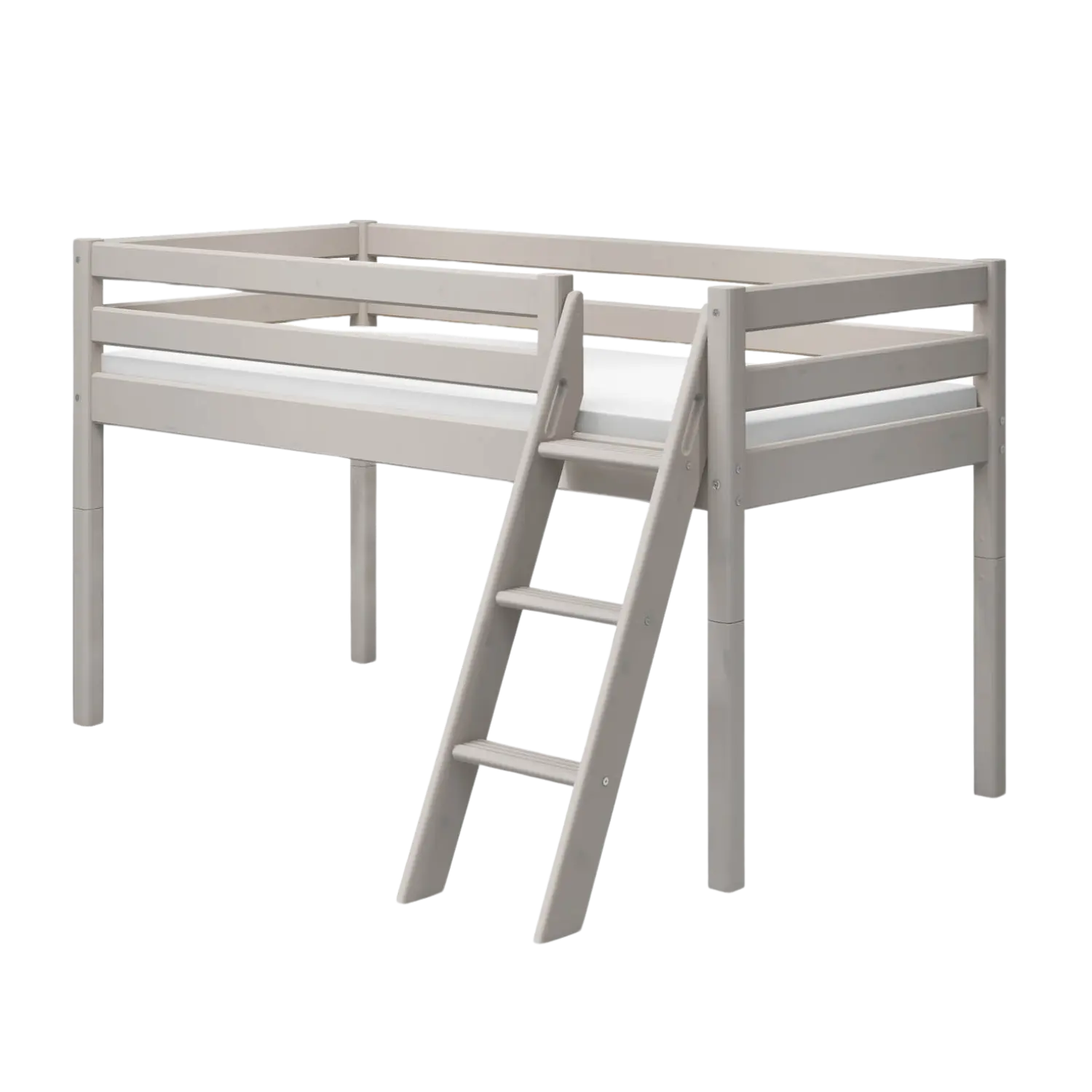 Lit surélevé 120 cm avec échelle et barrière de sécurité, 90x200 cm, Gris