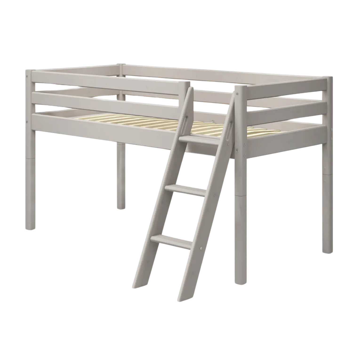 Lit surélevé 120 cm avec échelle et barrière de sécurité, 90x200 cm, Gris