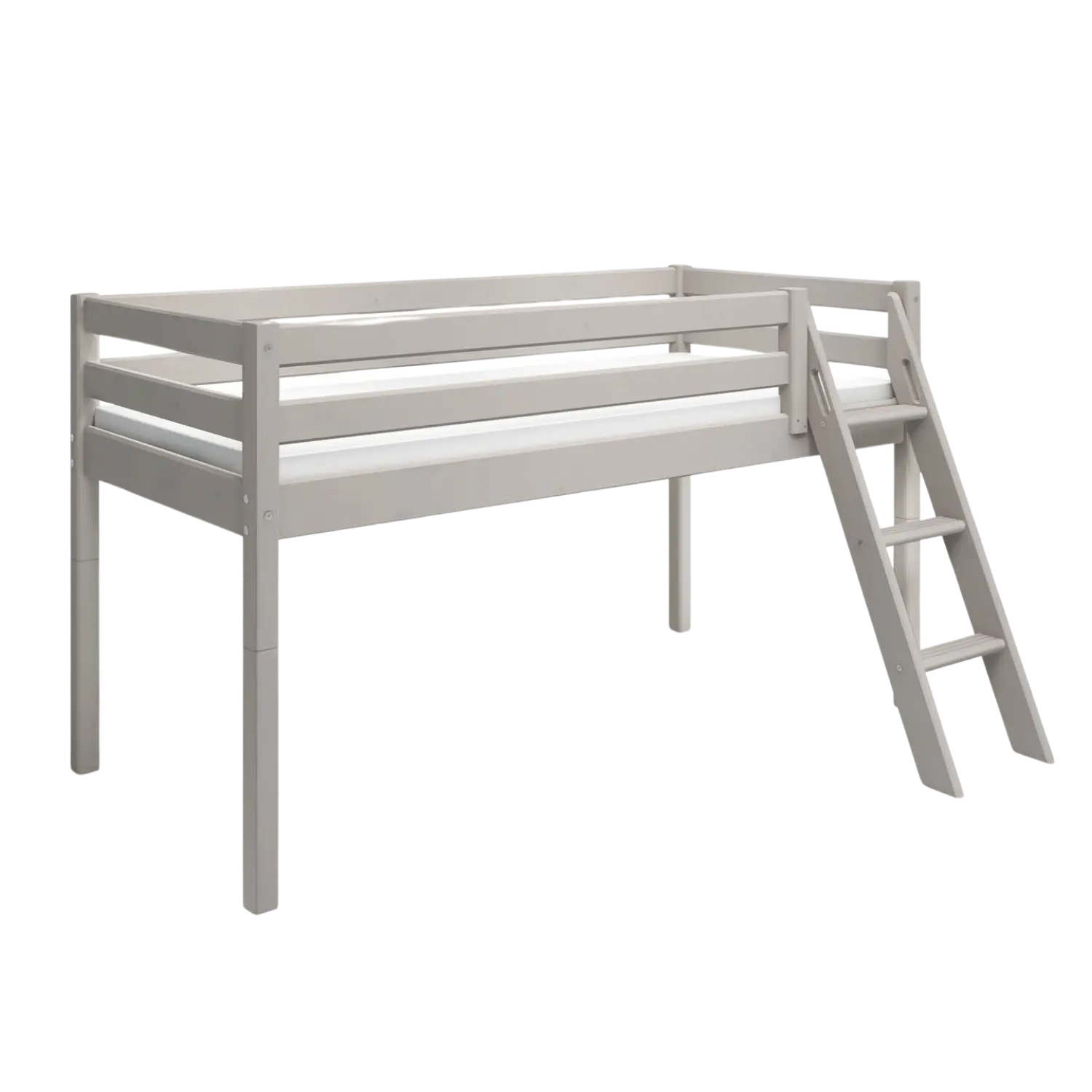 Lit surélevé 120 cm avec échelle et barrière de sécurité, 90x200 cm, Gris