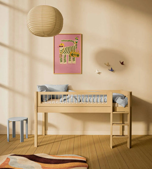 Lit mezzanine 120 cm avec échelle et barrière de sécurité, 90x200 cm, Sable