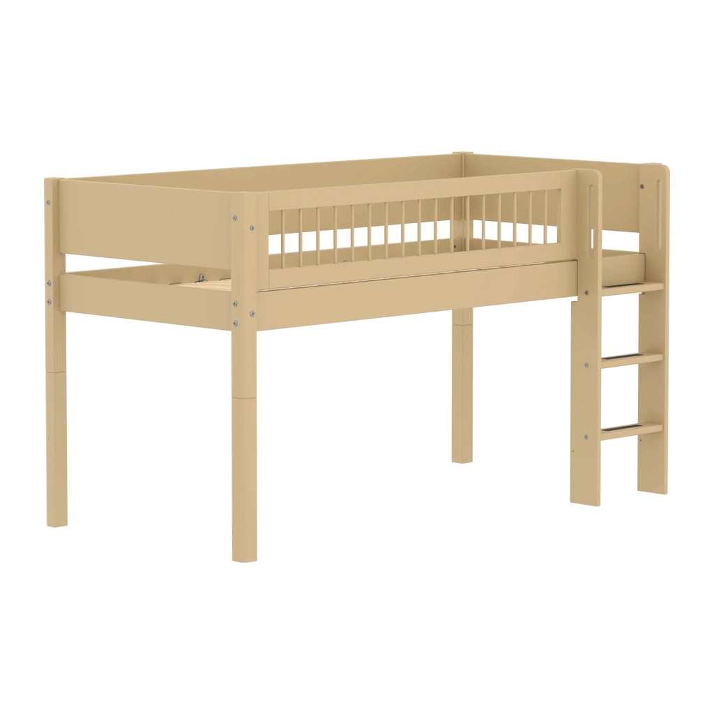 Lit mezzanine 120 cm avec échelle et barrière de sécurité, 90x200 cm, Sable