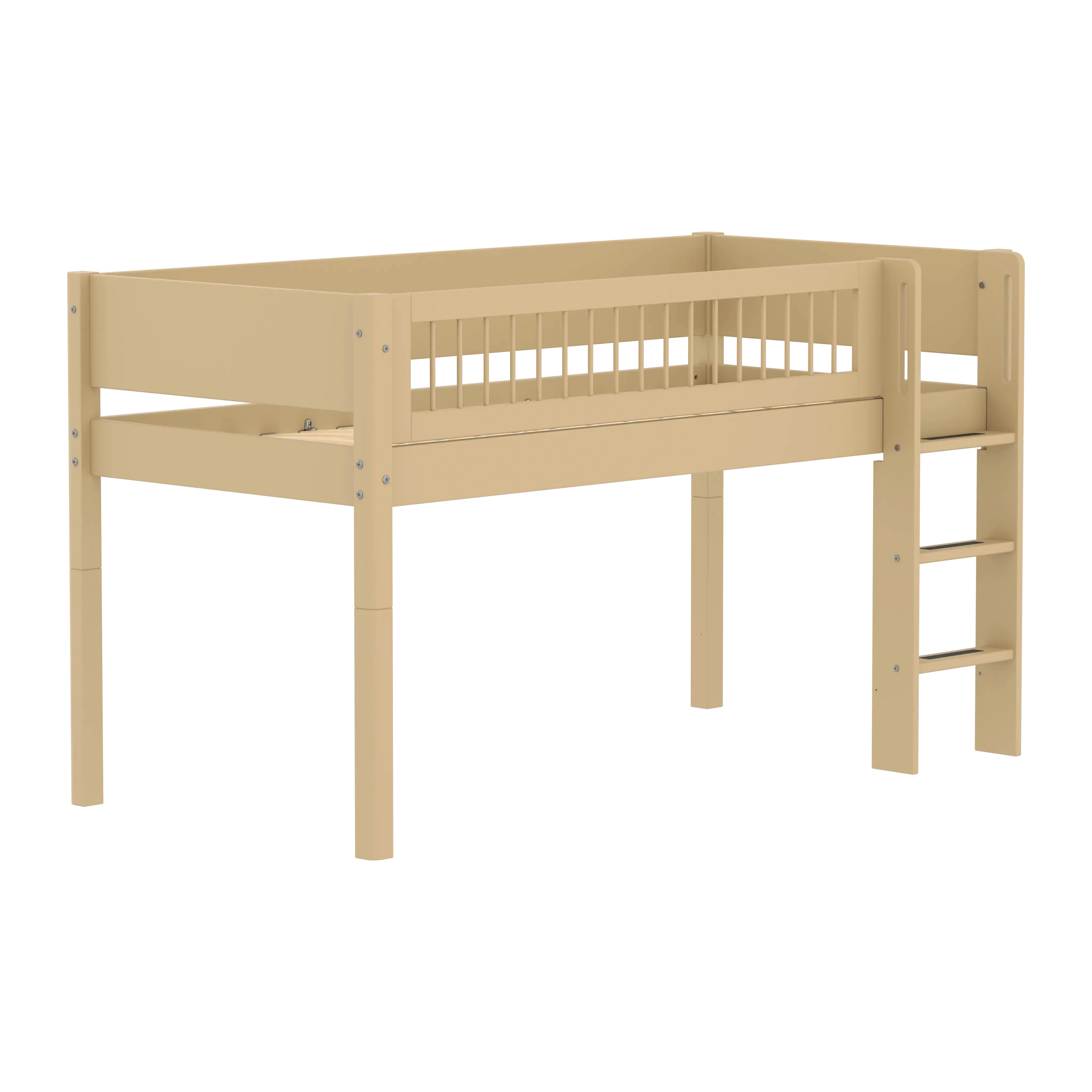 Lit mezzanine 120 cm avec échelle et barrière de sécurité, 90x200 cm, Sable