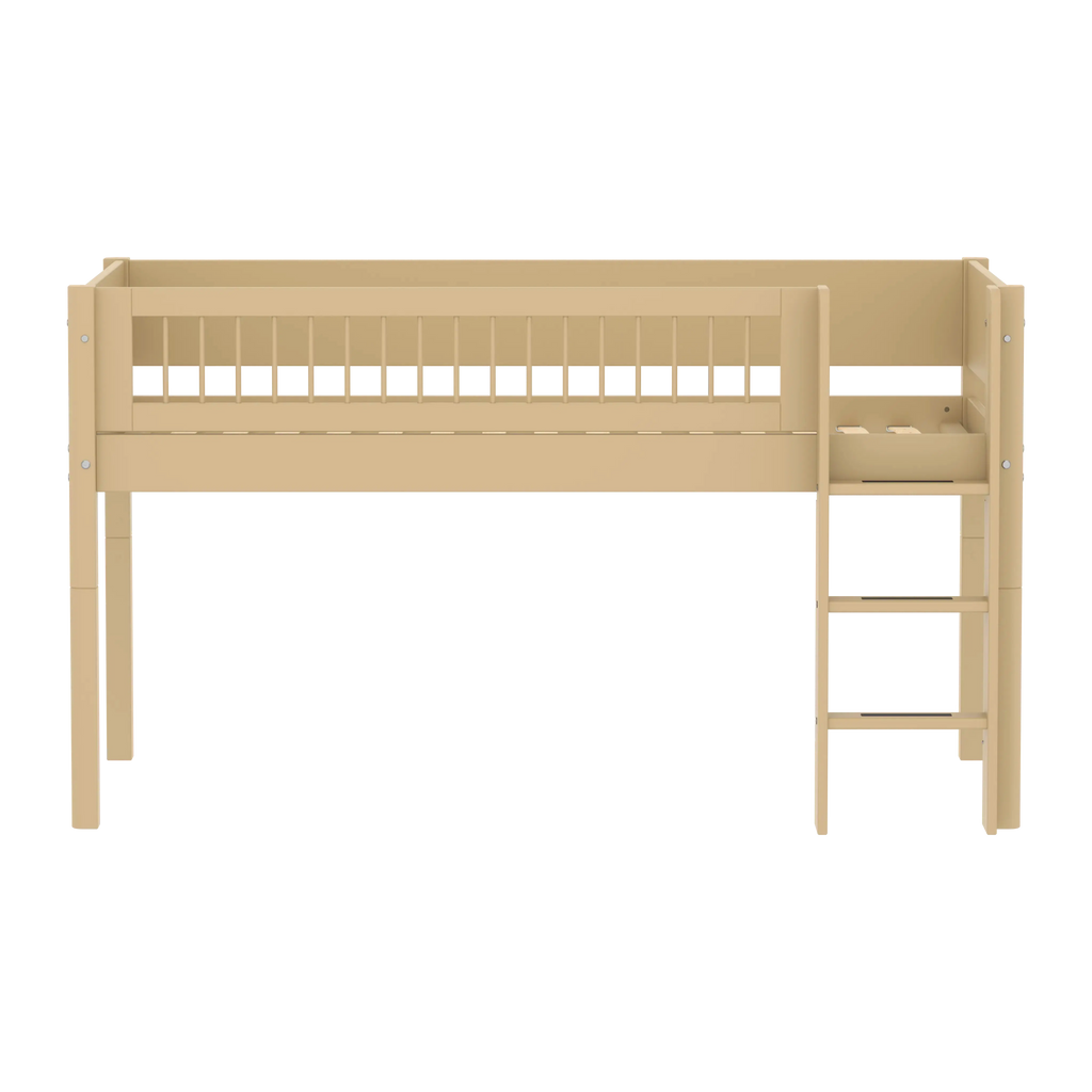 Lit mezzanine 120 cm avec échelle et barrière de sécurité, 90x200 cm, Sable