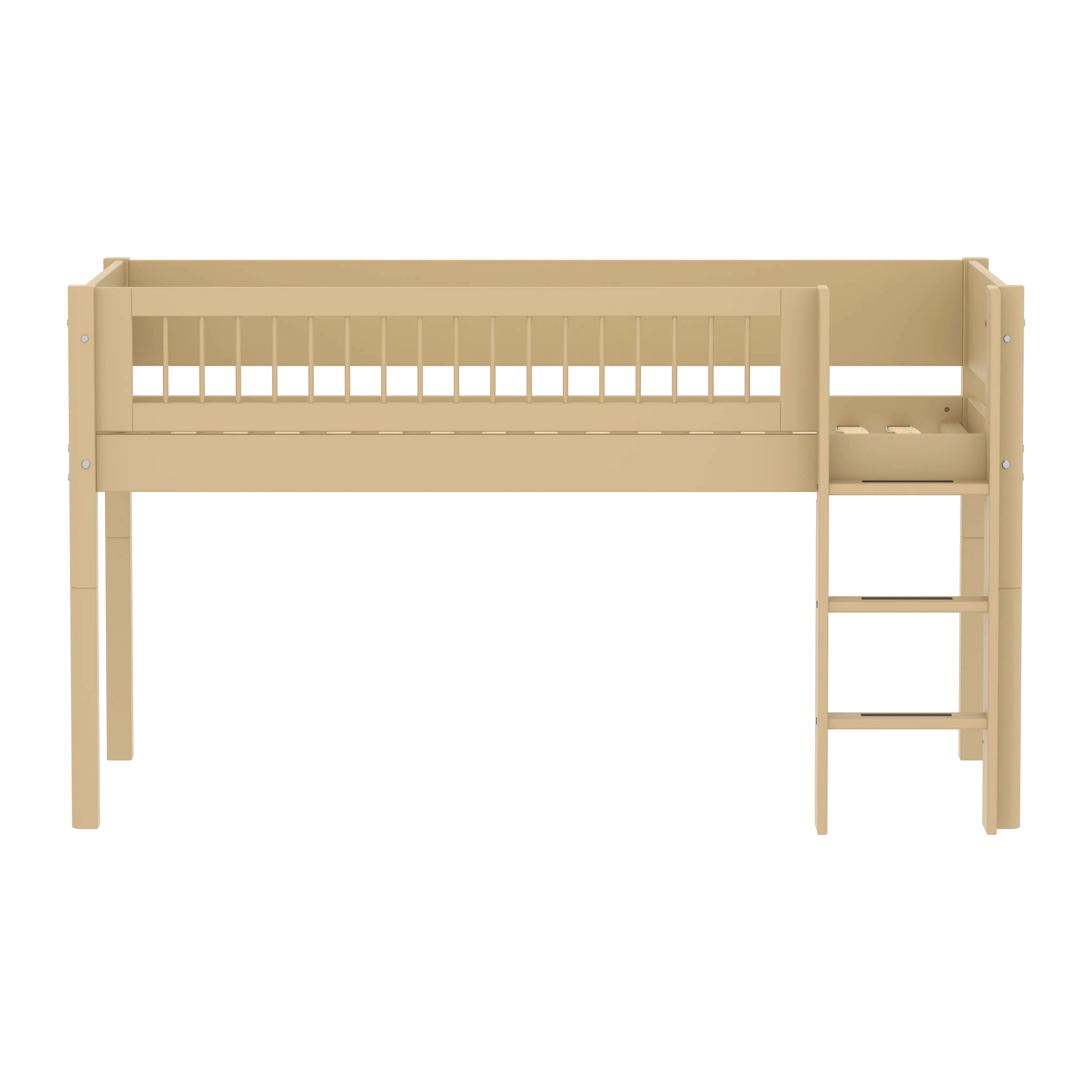 Lit mezzanine 120 cm avec échelle et barrière de sécurité, 90x200 cm, Sable